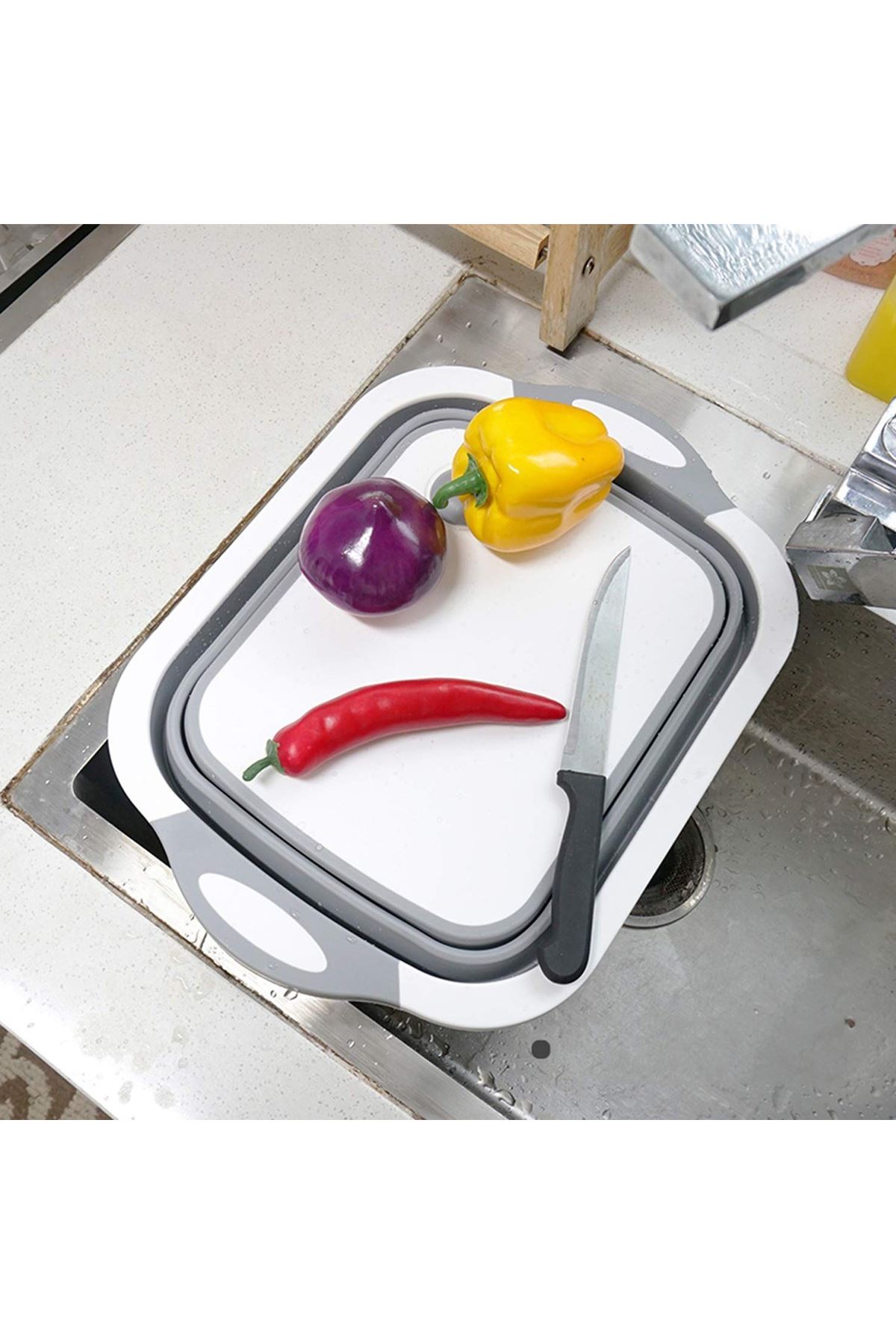 Katlanabilir Süzgeçli Kesme Tahtası ve Badya