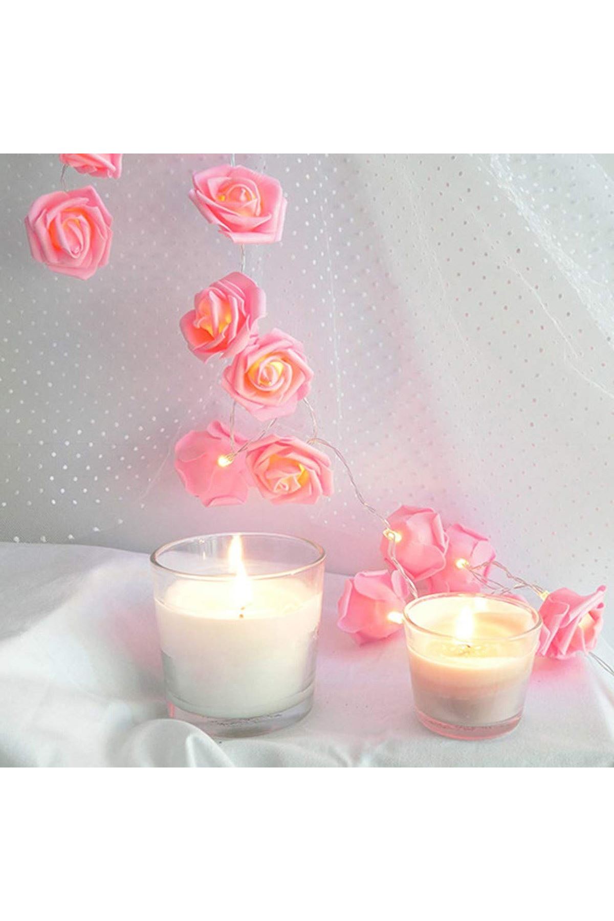 TBL Dekor® Yapay Gül Tasarımlı Dekoratif Led Işık Gül Detaylı Led Işık Pilli (20 Gül)