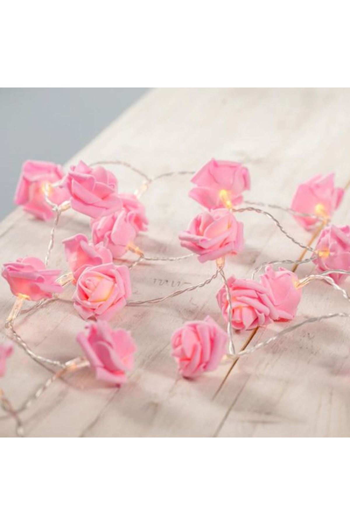 TBL Dekor® Yapay Gül Tasarımlı Dekoratif Led Işık Gül Detaylı Led Işık Pilli (20 Gül)