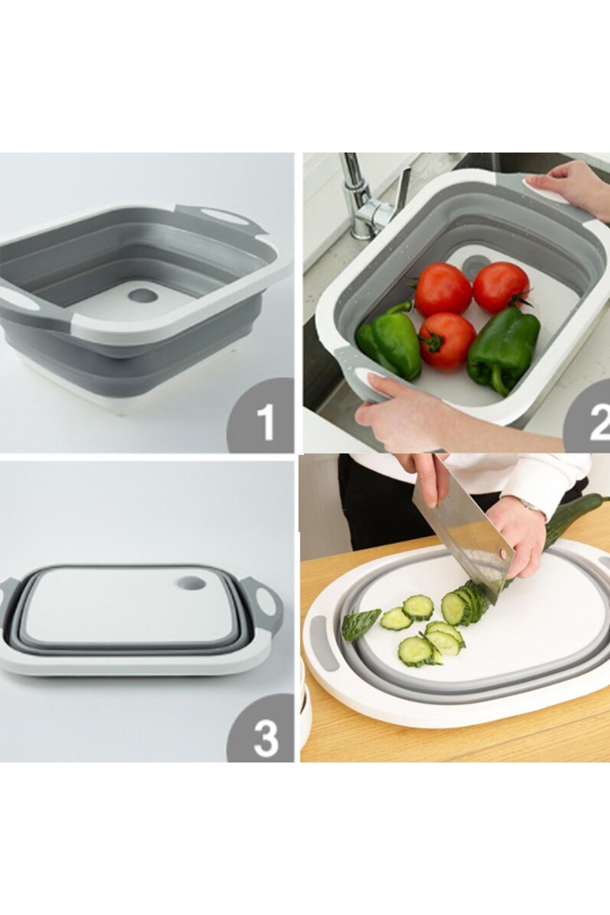 Katlanabilir Süzgeçli Kesme Tahtası ve Badya