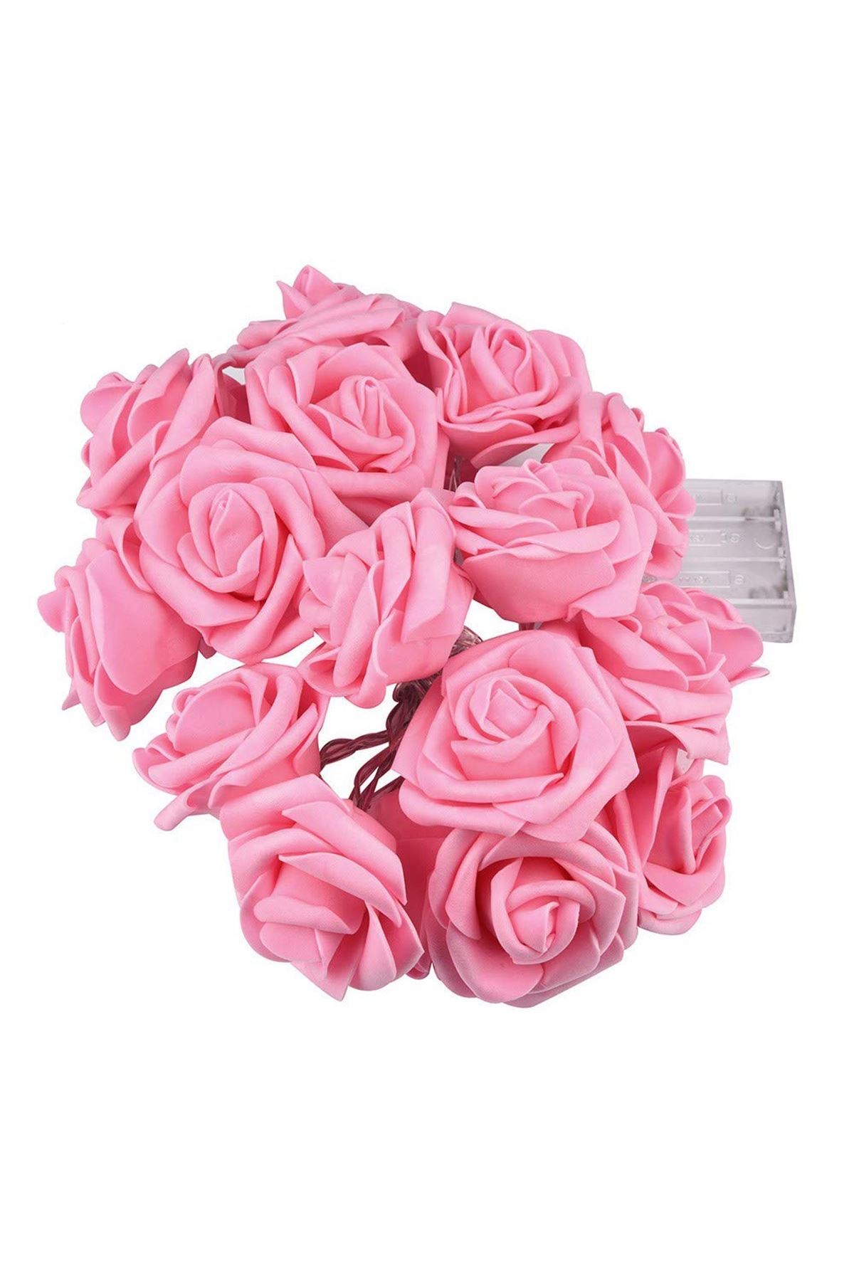 TBL Dekor® Yapay Gül Tasarımlı Dekoratif Led Işık Gül Detaylı Led Işık Pilli (20 Gül)