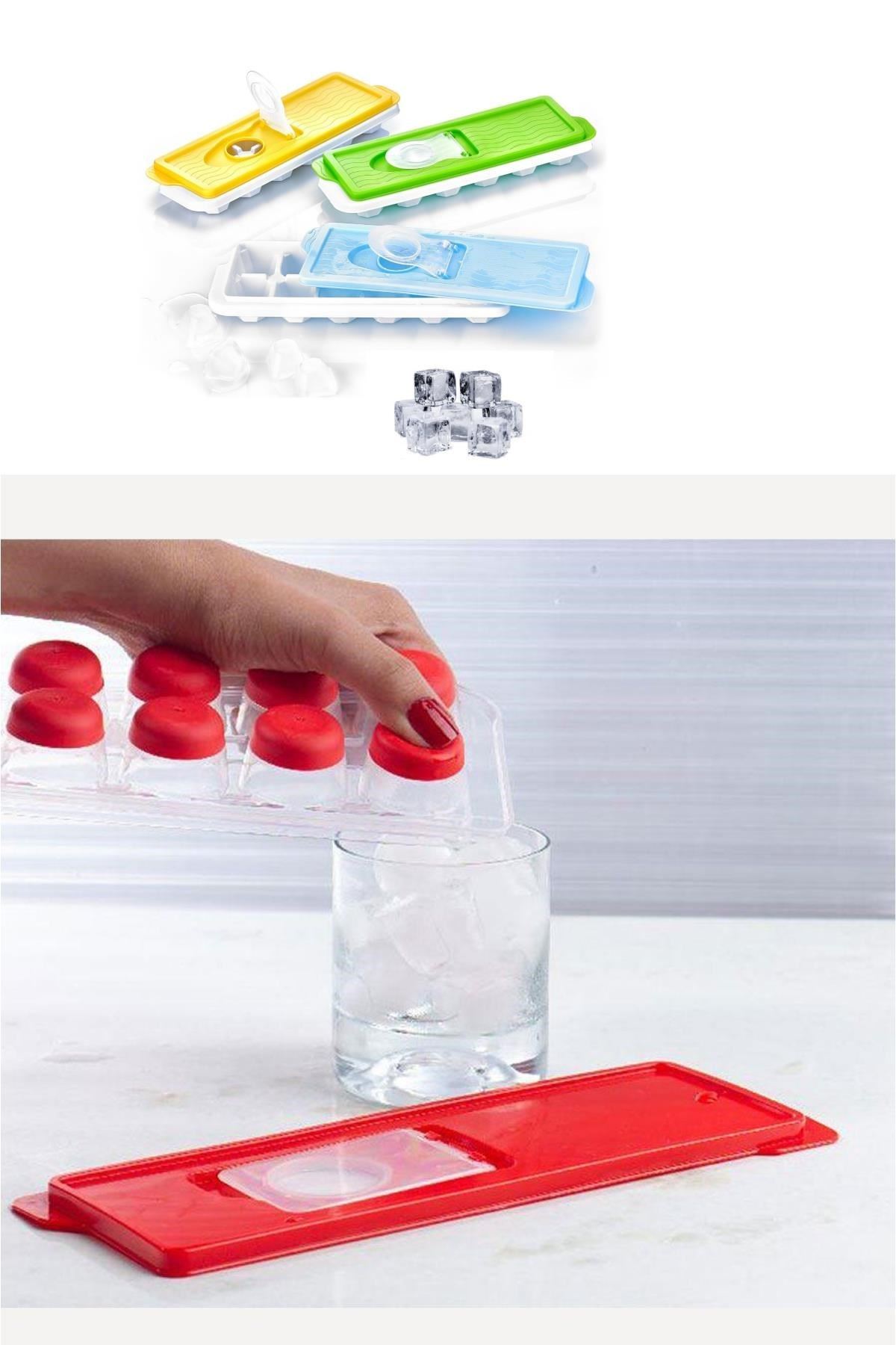 TBL Dekor® 12li Kapaklı Yapışmaz Silikon Tabanlı Plastik Küp Buz Kalıbı