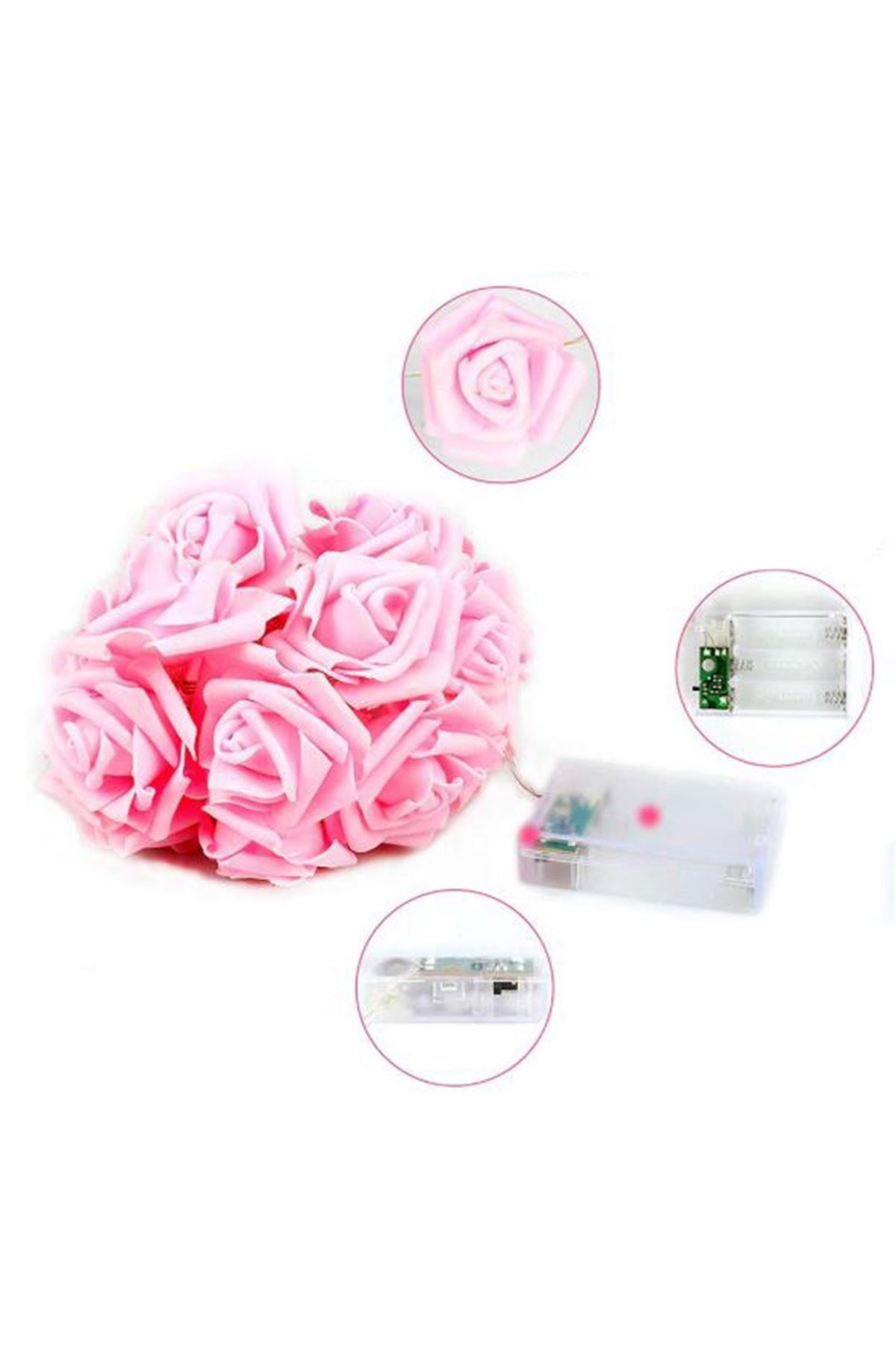 TBL Dekor® Yapay Gül Tasarımlı Dekoratif Led Işık Gül Detaylı Led Işık Pilli (20 Gül)