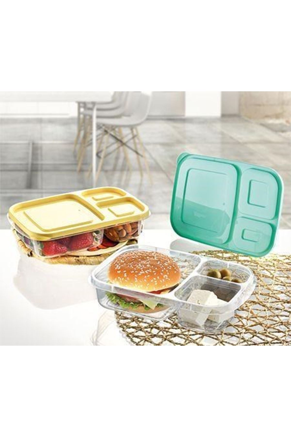 TBL Dekor® 3 Bölmeli Sefer Tası Pratik Kolay Gıda Diyet Saklama Erzak Kabı