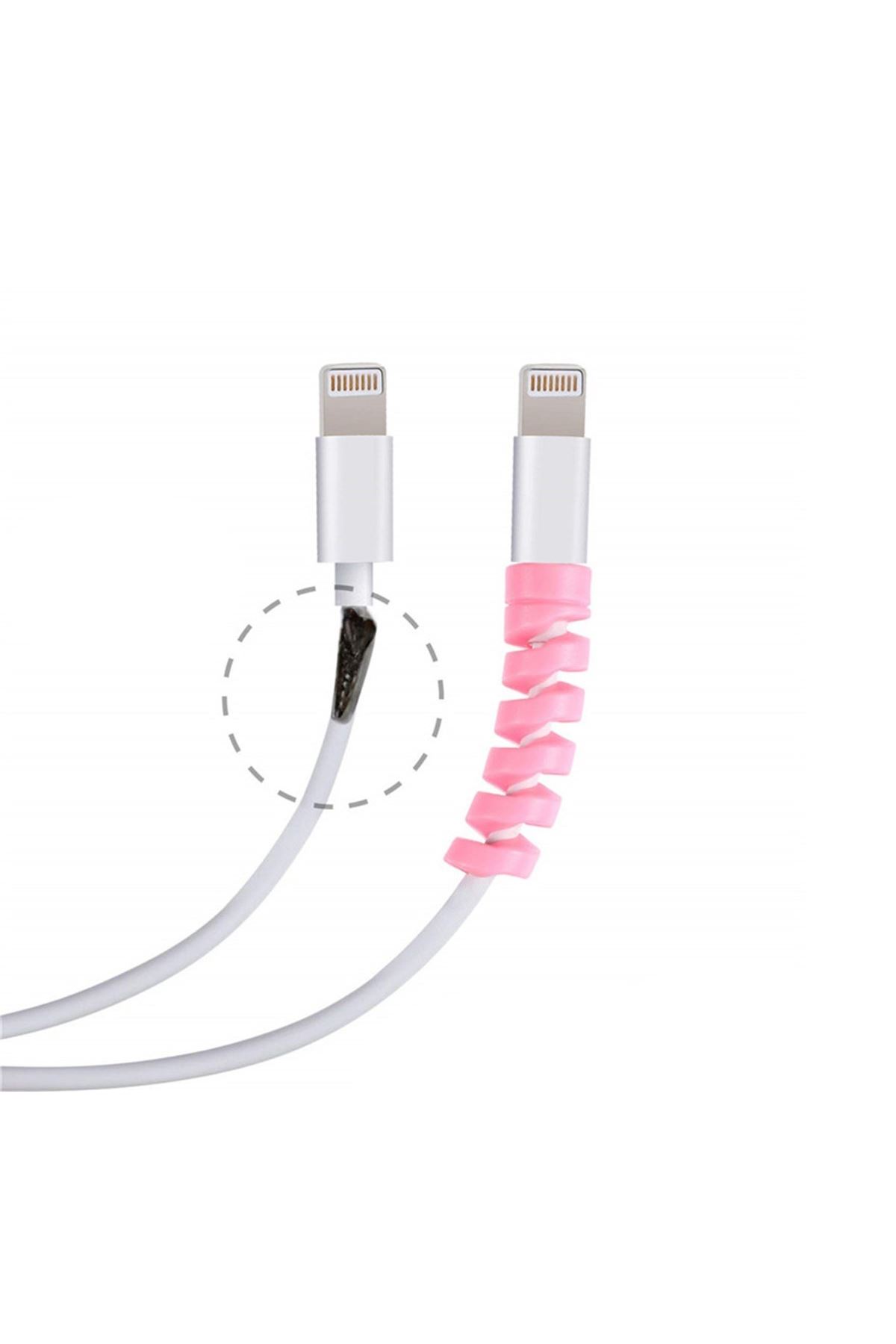 TBL Dekor® 4lü Apple, Android Şaj Kablosu Koruyucu Silikon Spiral Yay Aparat