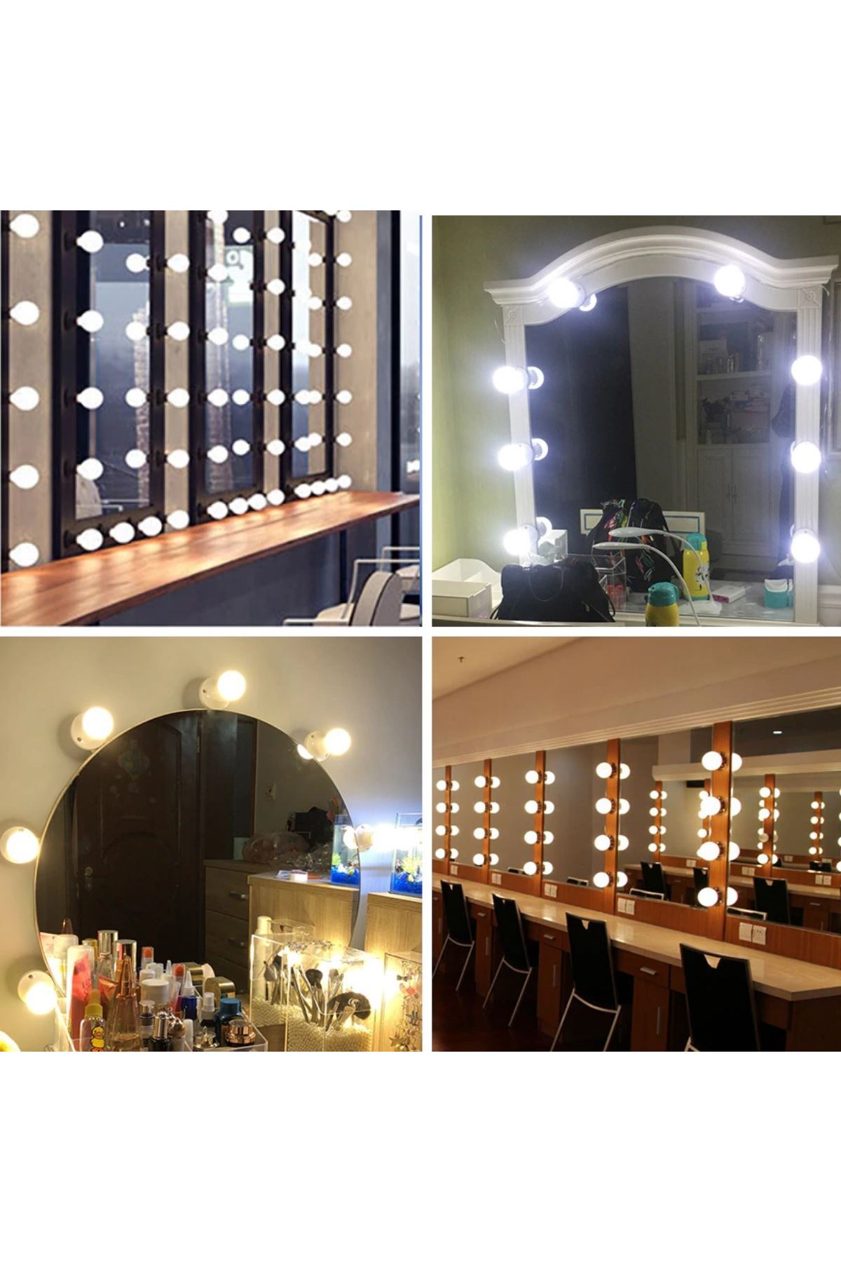 TBL Dekor® Nostalji Hollywood Tarzı 10lu Makyaj Masası Aynası Beyaz Led Işıklı Lamba USB