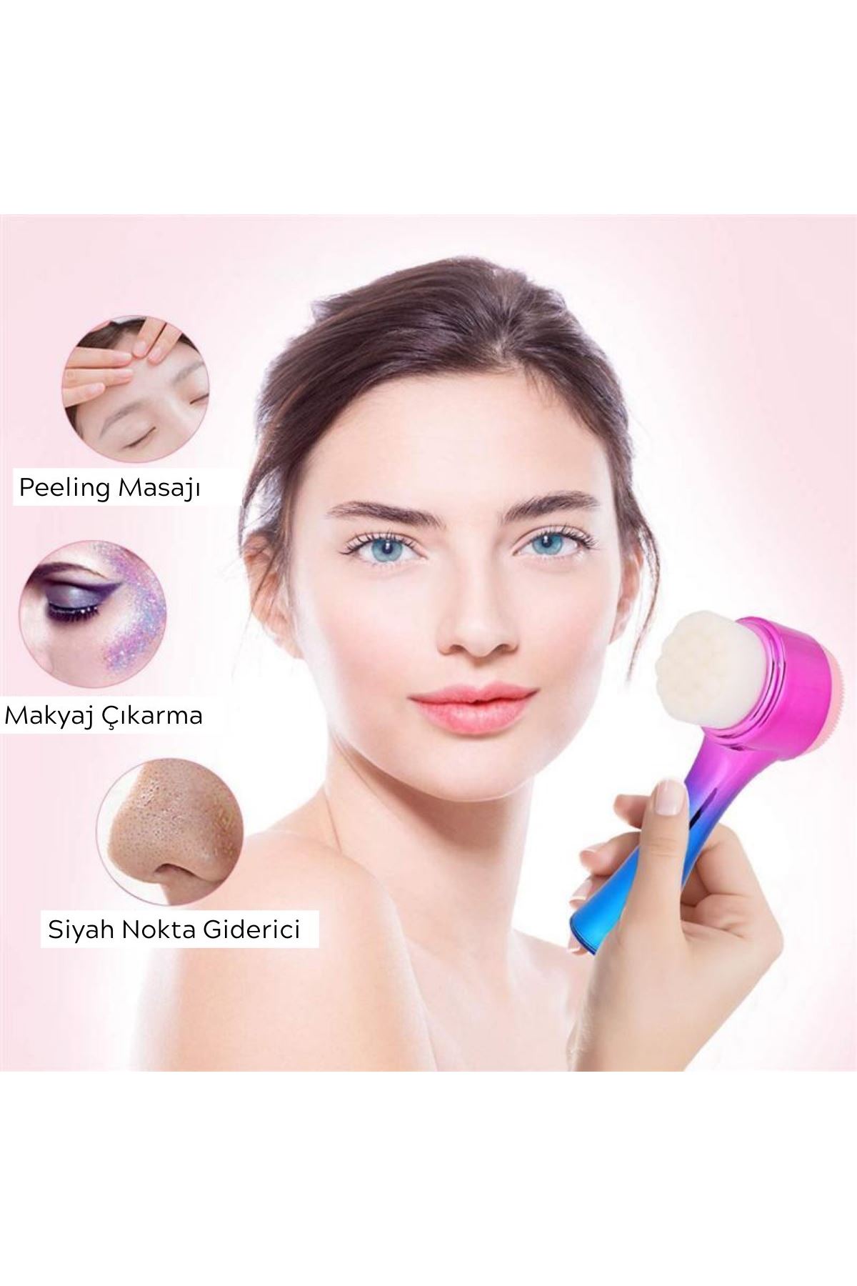 TBL Dekor® Çift İşlevli Renkli Cilt Yüz Temizleme Fırçası Peeling Masaj Etkili Gözenek Temizleyici Alet