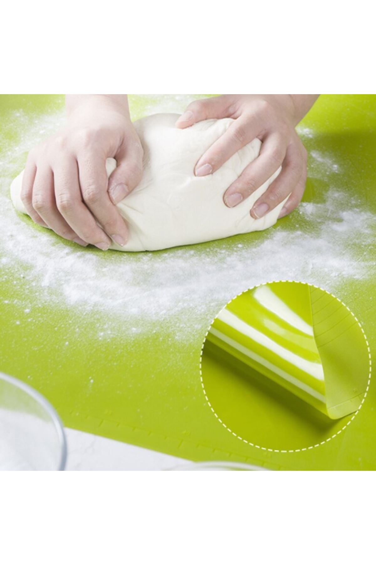 TBL Dekor® 40*50 cm Silikon Ölçekli Kullanımı Kolay Hamur Açma Matı Ekmek Mantı Makarna Hamuru Yoğurma