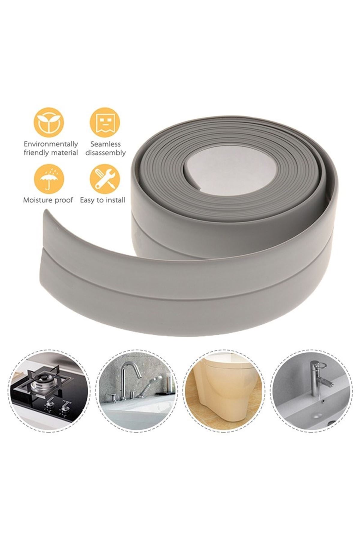 TBL Dekor® Gri Su Sızdırmaz  Banyo Mutfak Lavabo Küvet İzolasyon Şerit Bant