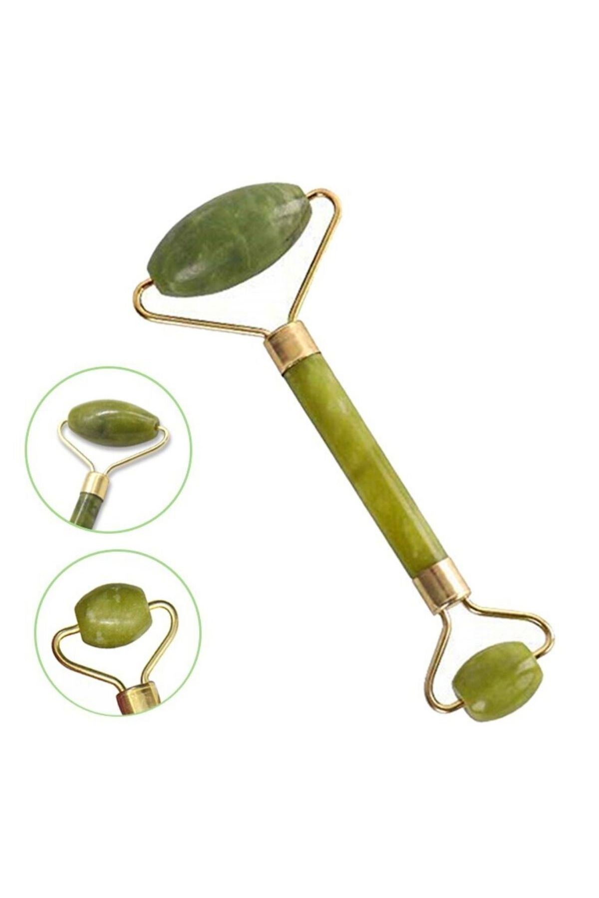 TBL Dekor® Özel Süngerli Kutusunda Kırılmaz Çift Taraflı 2li Cilt Yüz Masaj Aleti Jade Roller Yeşim Taş