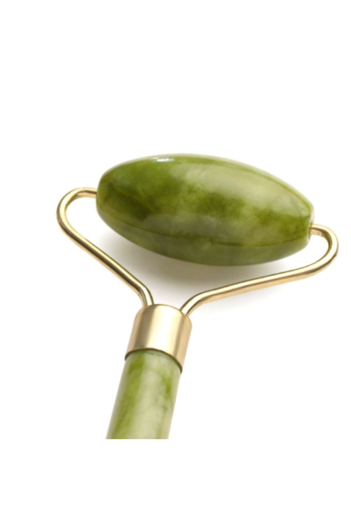 TBL Dekor® Özel Süngerli Kutusunda Kırılmaz Çift Taraflı 2li Cilt Yüz Masaj Aleti Jade Roller Yeşim Taş