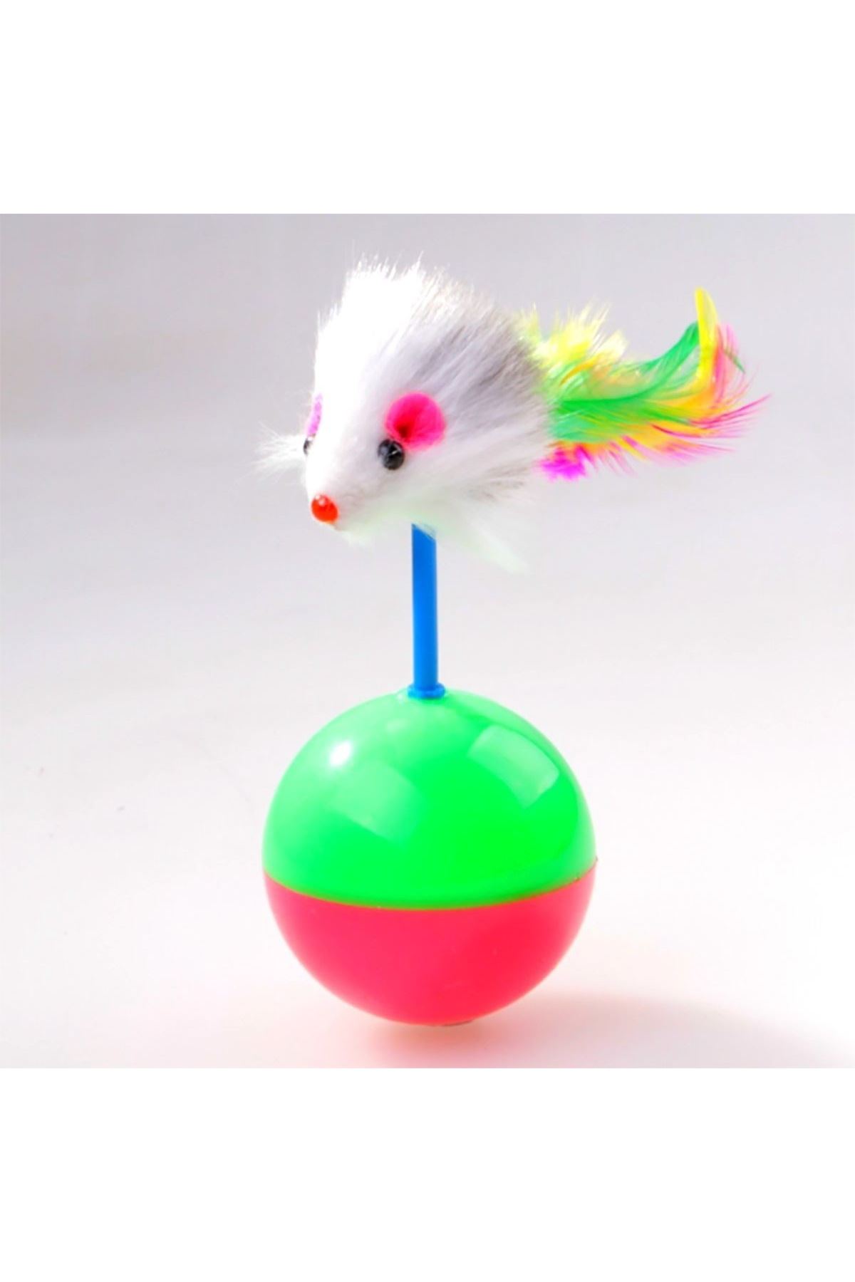 TBL Dekor® Kedi Oyun Topu Tüylü Fareli Hacı Yatmaz Eğitici Yavru Kedi Fare Kovalama Oyuncağı