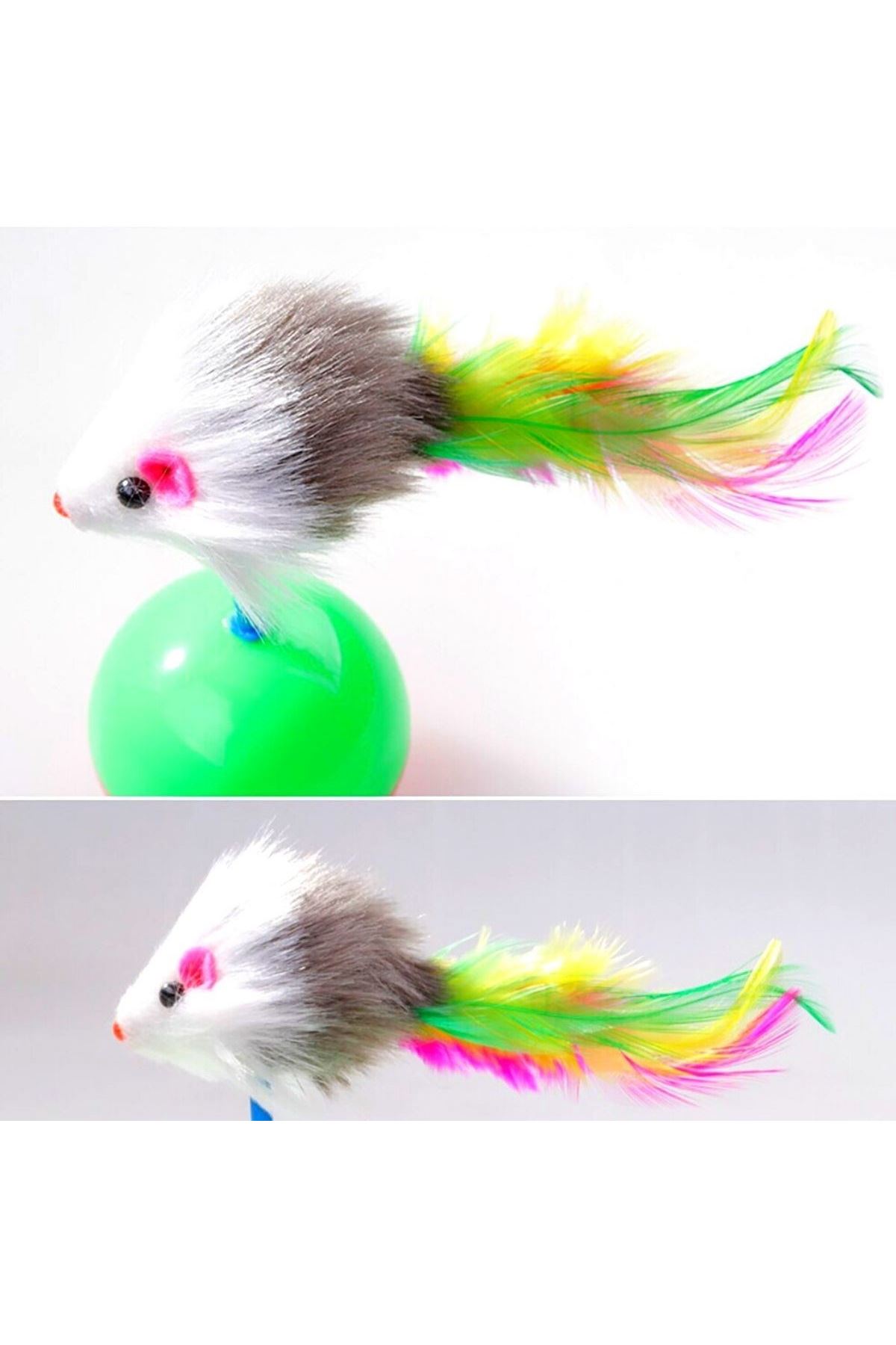 TBL Dekor® Kedi Oyun Topu Tüylü Fareli Hacı Yatmaz Eğitici Yavru Kedi Fare Kovalama Oyuncağı