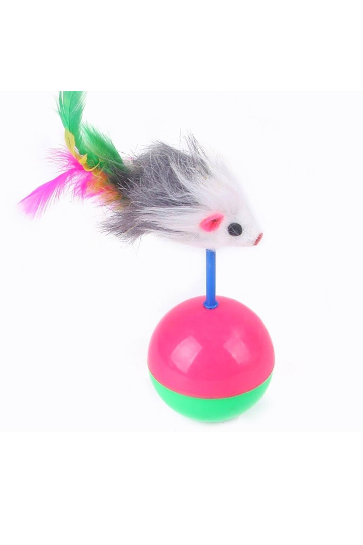 TBL Dekor® Kedi Oyun Topu Tüylü Fareli Hacı Yatmaz Eğitici Yavru Kedi Fare Kovalama Oyuncağı