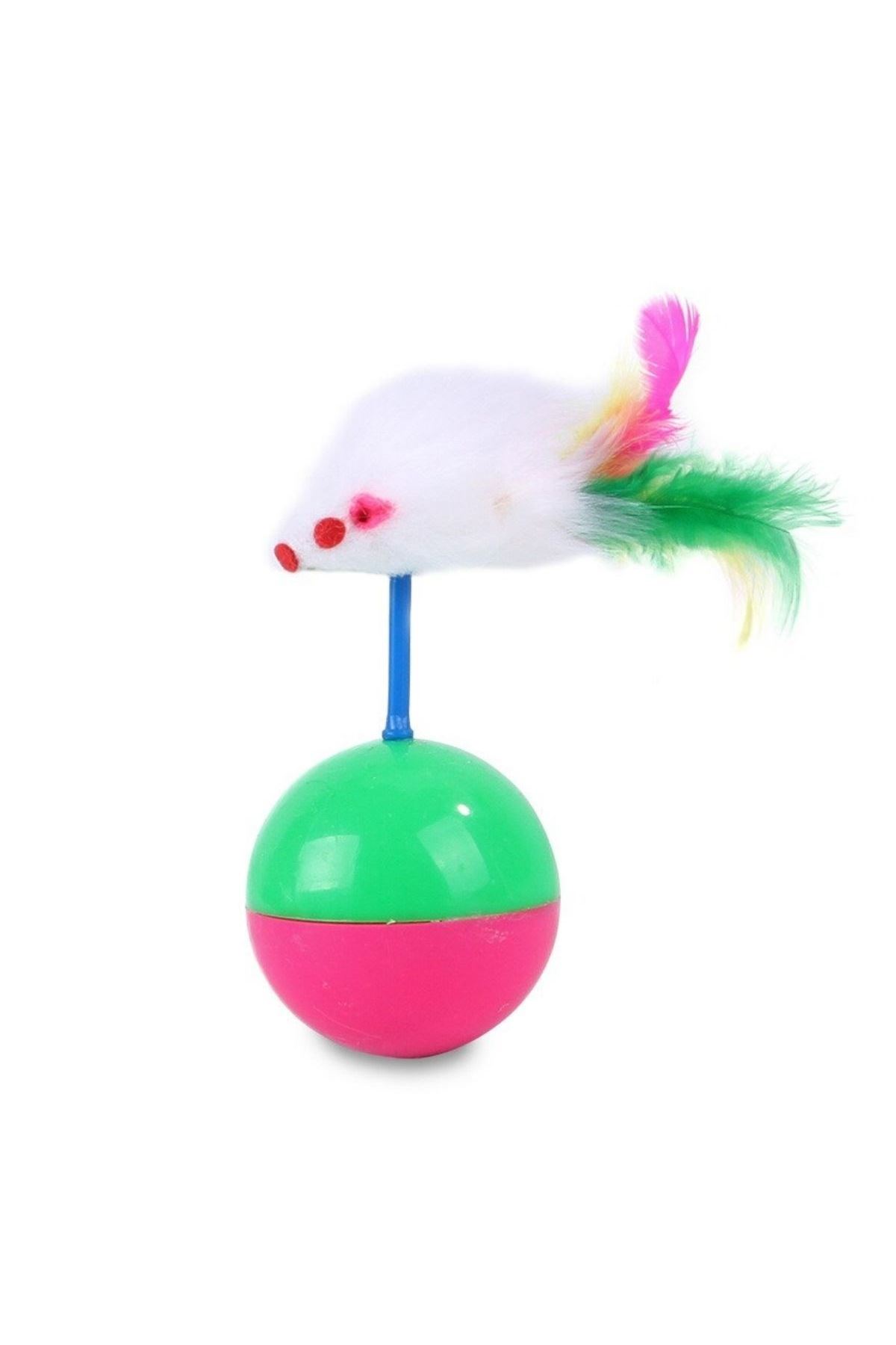 TBL Dekor® Kedi Oyun Topu Tüylü Fareli Hacı Yatmaz Eğitici Yavru Kedi Fare Kovalama Oyuncağı