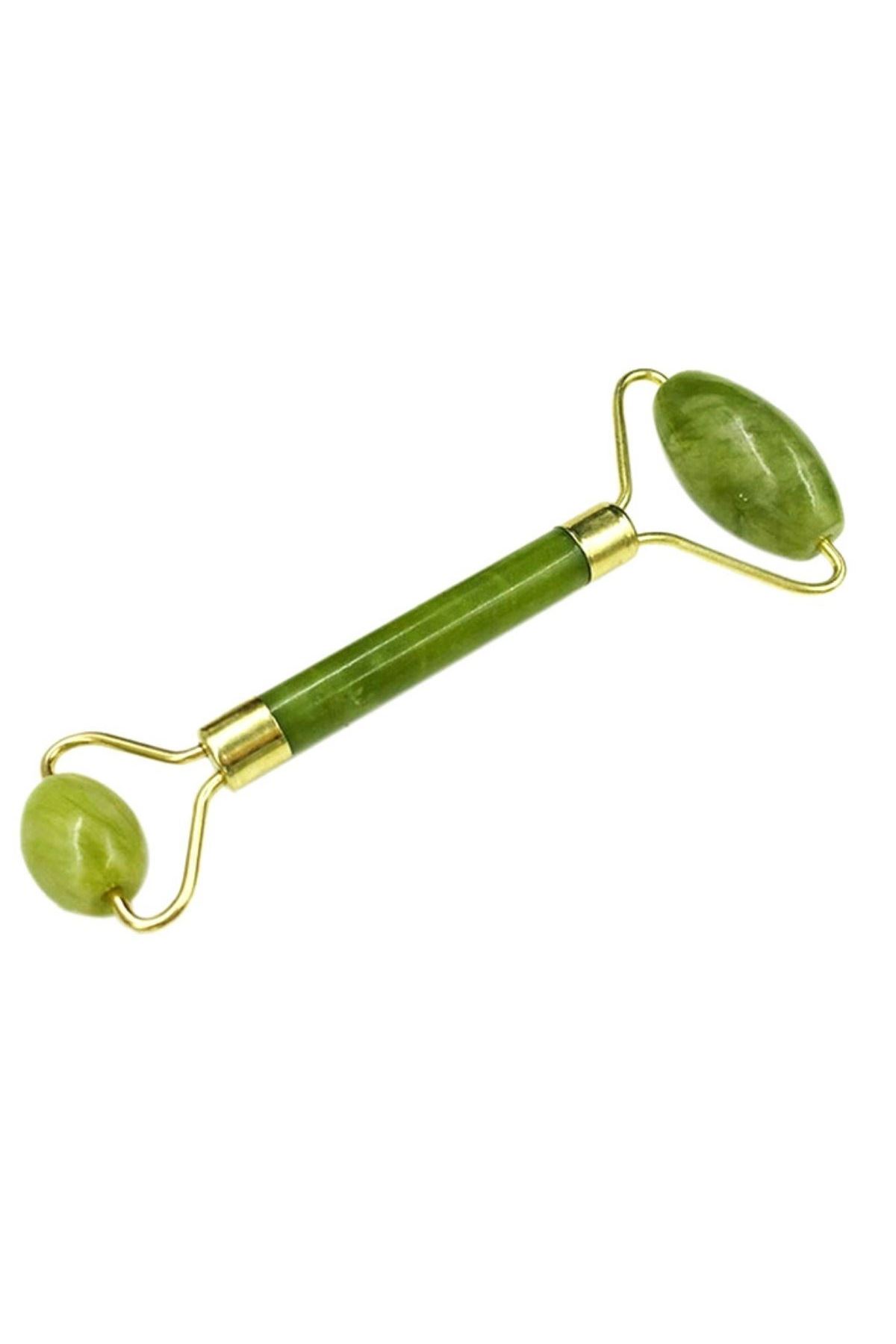 TBL Dekor® Özel Süngerli Kutusunda Kırılmaz Çift Taraflı 2li Cilt Yüz Masaj Aleti Jade Roller Yeşim Taş