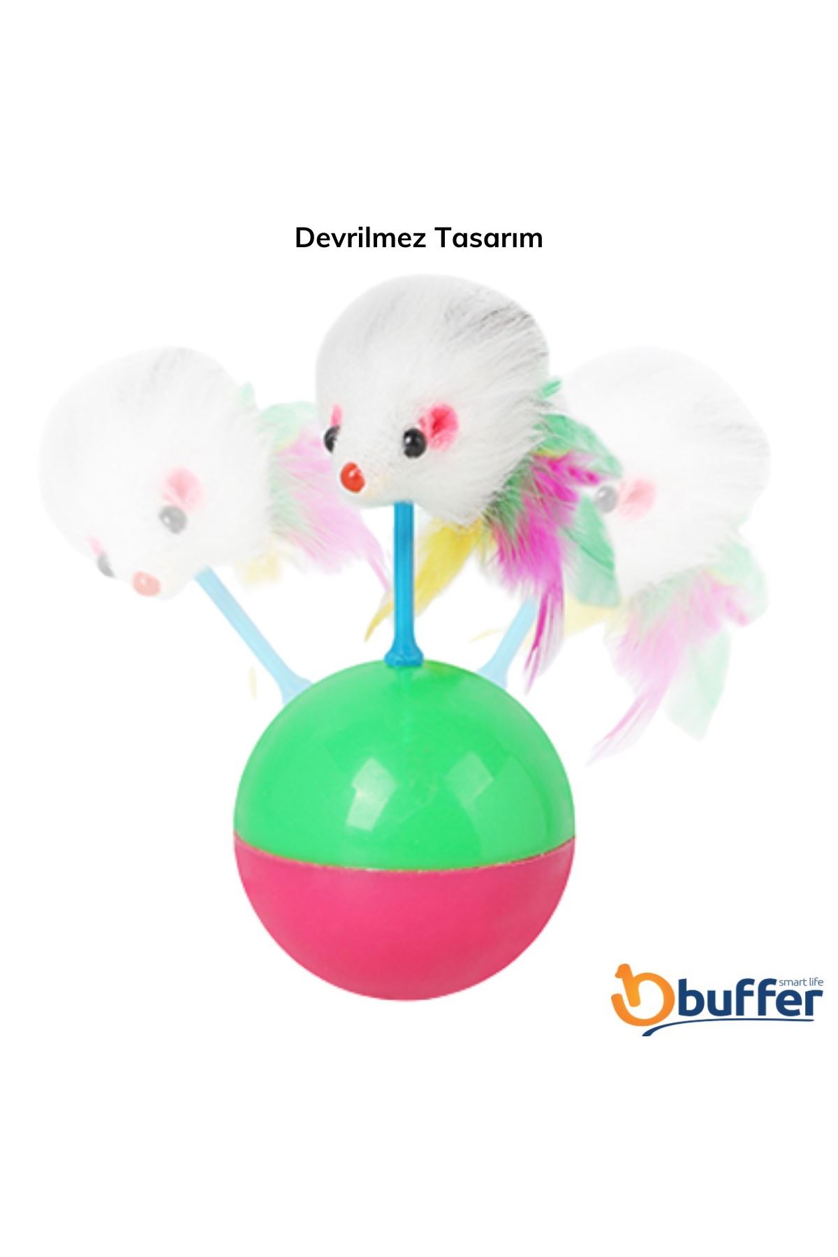 TBL Dekor® Kedi Oyun Topu Tüylü Fareli Hacı Yatmaz Eğitici Yavru Kedi Fare Kovalama Oyuncağı