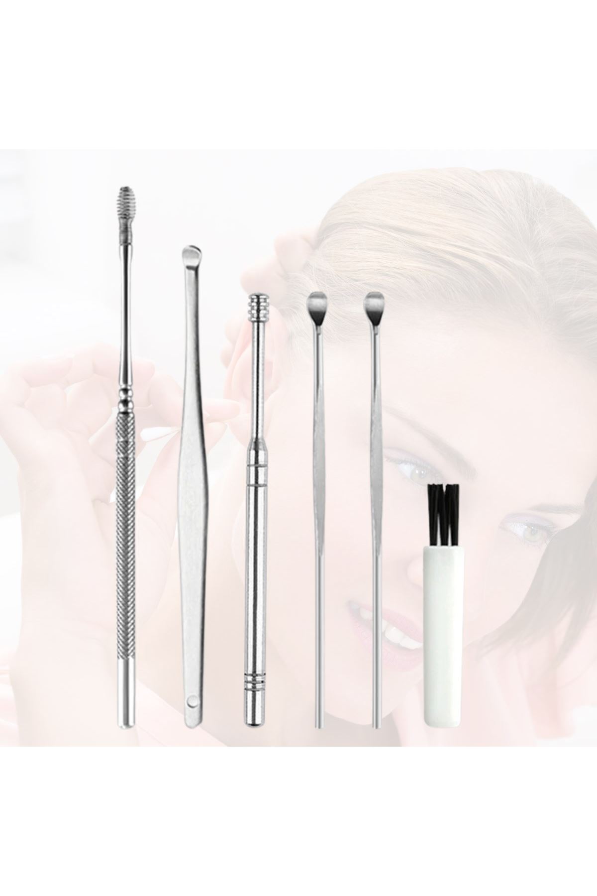 TBL Dekor® 6 Parça Paslanmaz Çelik Kulak Balmumu Toplayıcı Çıkarıcı Temizleyici Bakımı Çubuk Seti