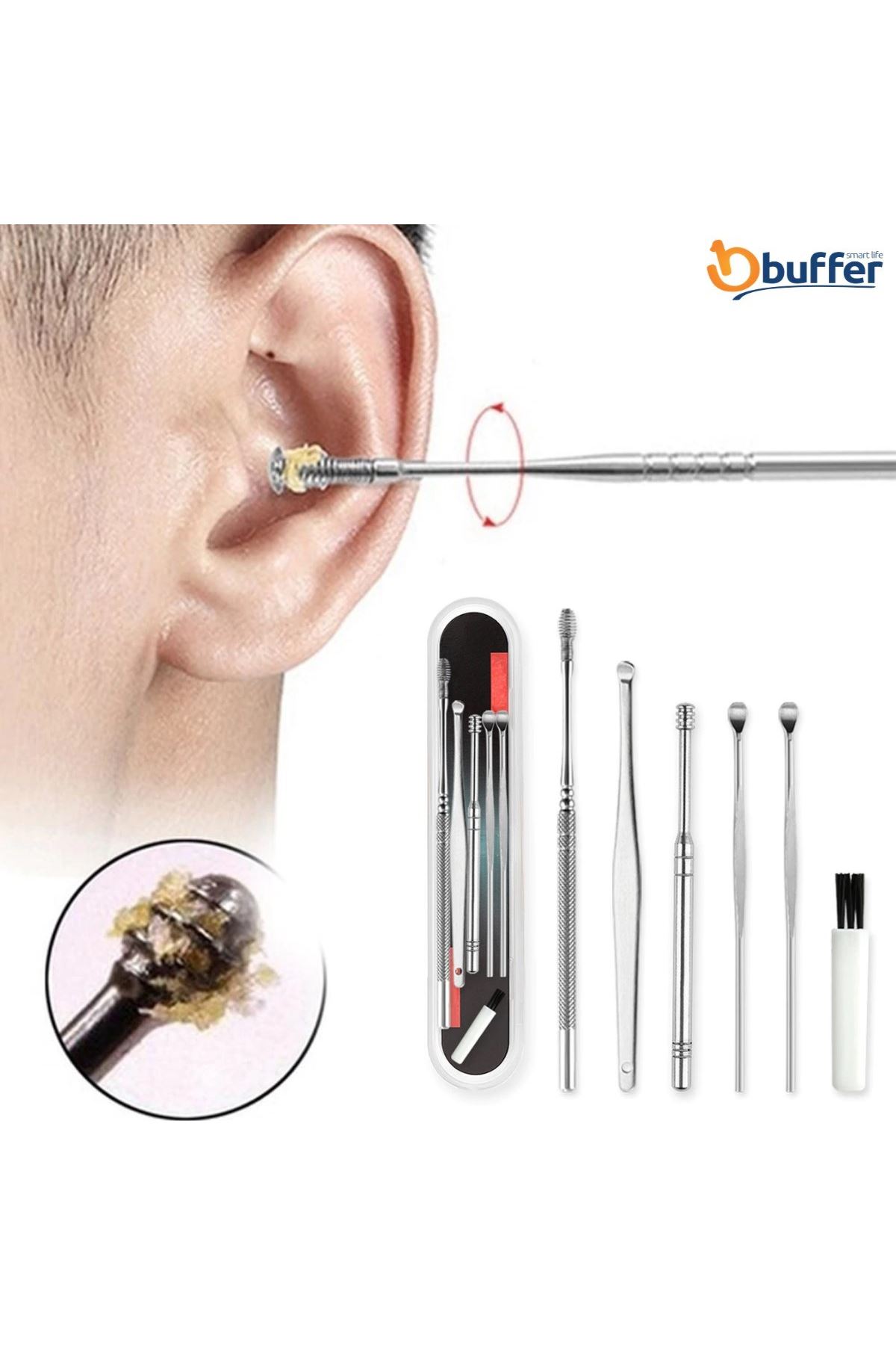 TBL Dekor® 6 Parça Paslanmaz Çelik Kulak Balmumu Toplayıcı Çıkarıcı Temizleyici Bakımı Çubuk Seti
