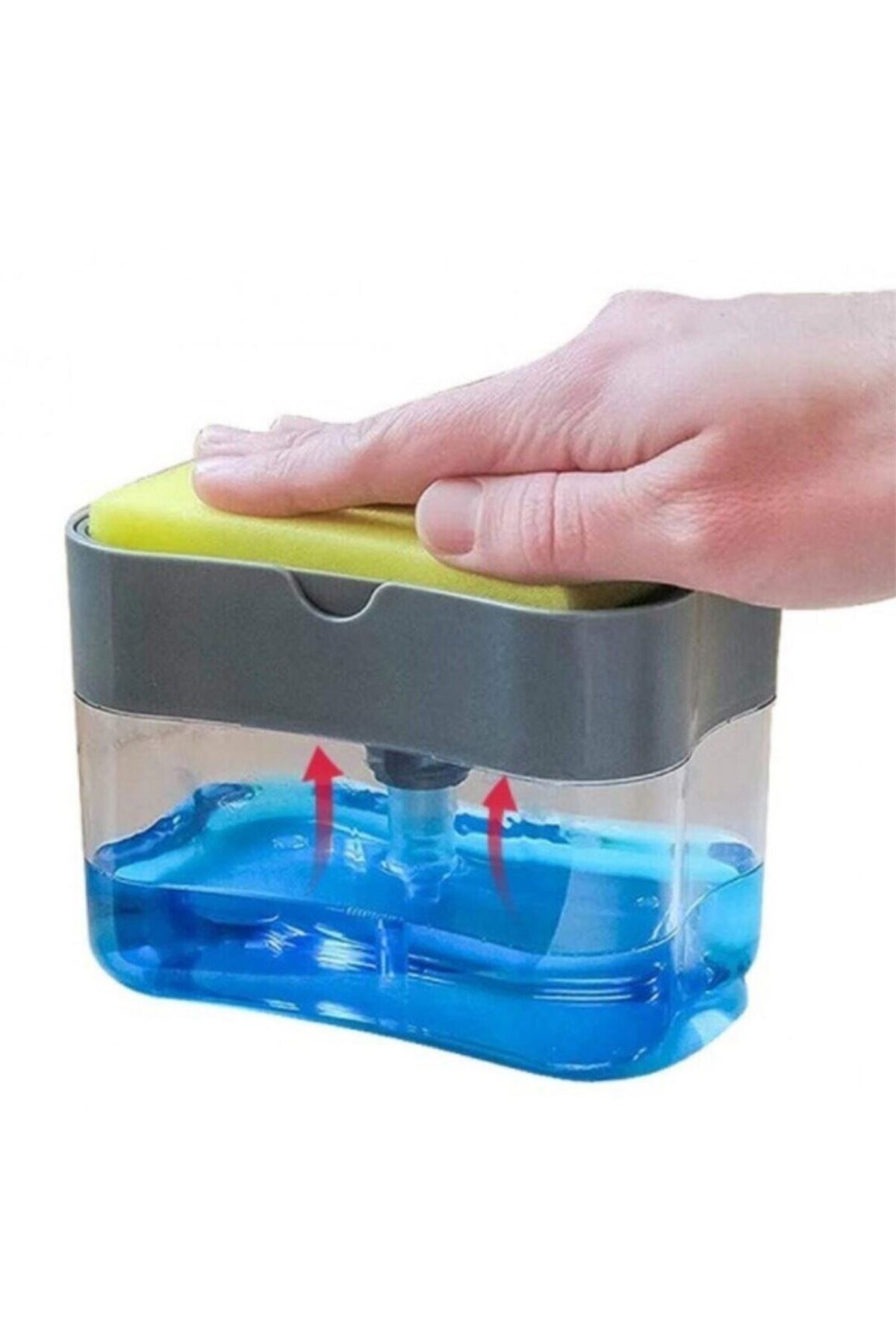 TBL Dekor® İkisi Bir Arada  Basmalı Pratik Sıvı Sabunluk Pompası ve Bulaşık Yıkama Süngeri Haznesi