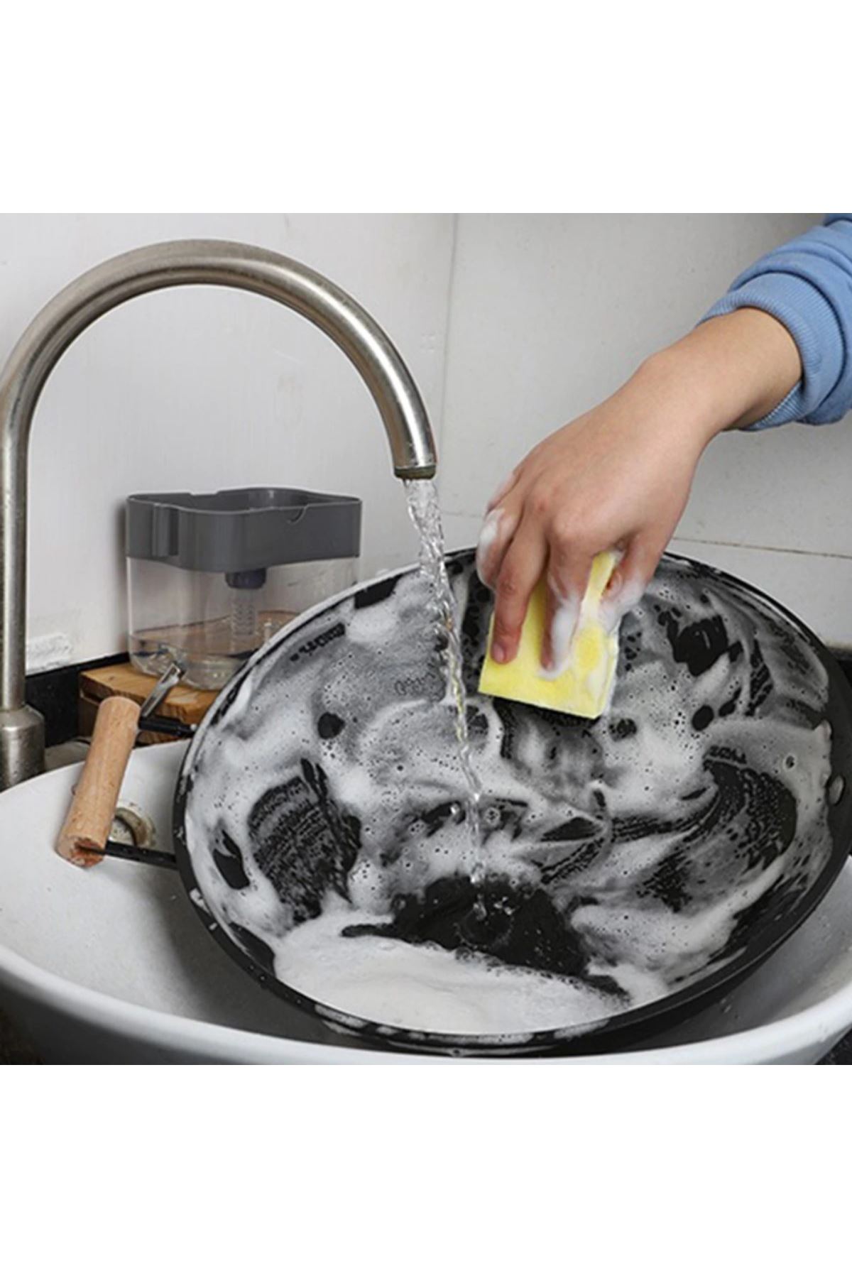 TBL Dekor® İkisi Bir Arada  Basmalı Pratik Sıvı Sabunluk Pompası ve Bulaşık Yıkama Süngeri Haznesi