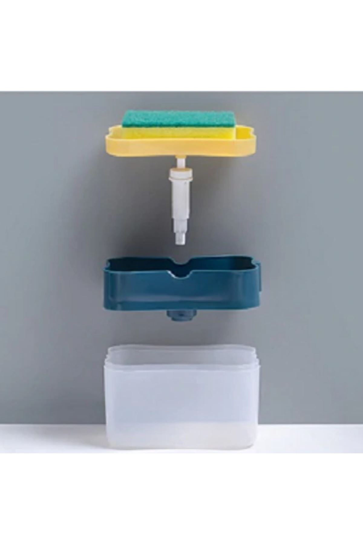 TBL Dekor® İkisi Bir Arada  Basmalı Pratik Sıvı Sabunluk Pompası ve Bulaşık Yıkama Süngeri Haznesi