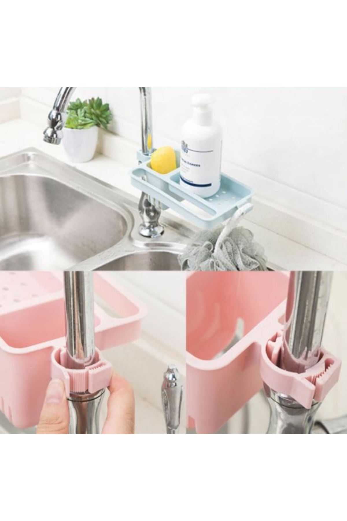 TBL Dekor® Musluğa Takılan Sünger Havlu Askılı Sabun Hazneli mutfak Banyo Lavabo Düzenleyici Organizer