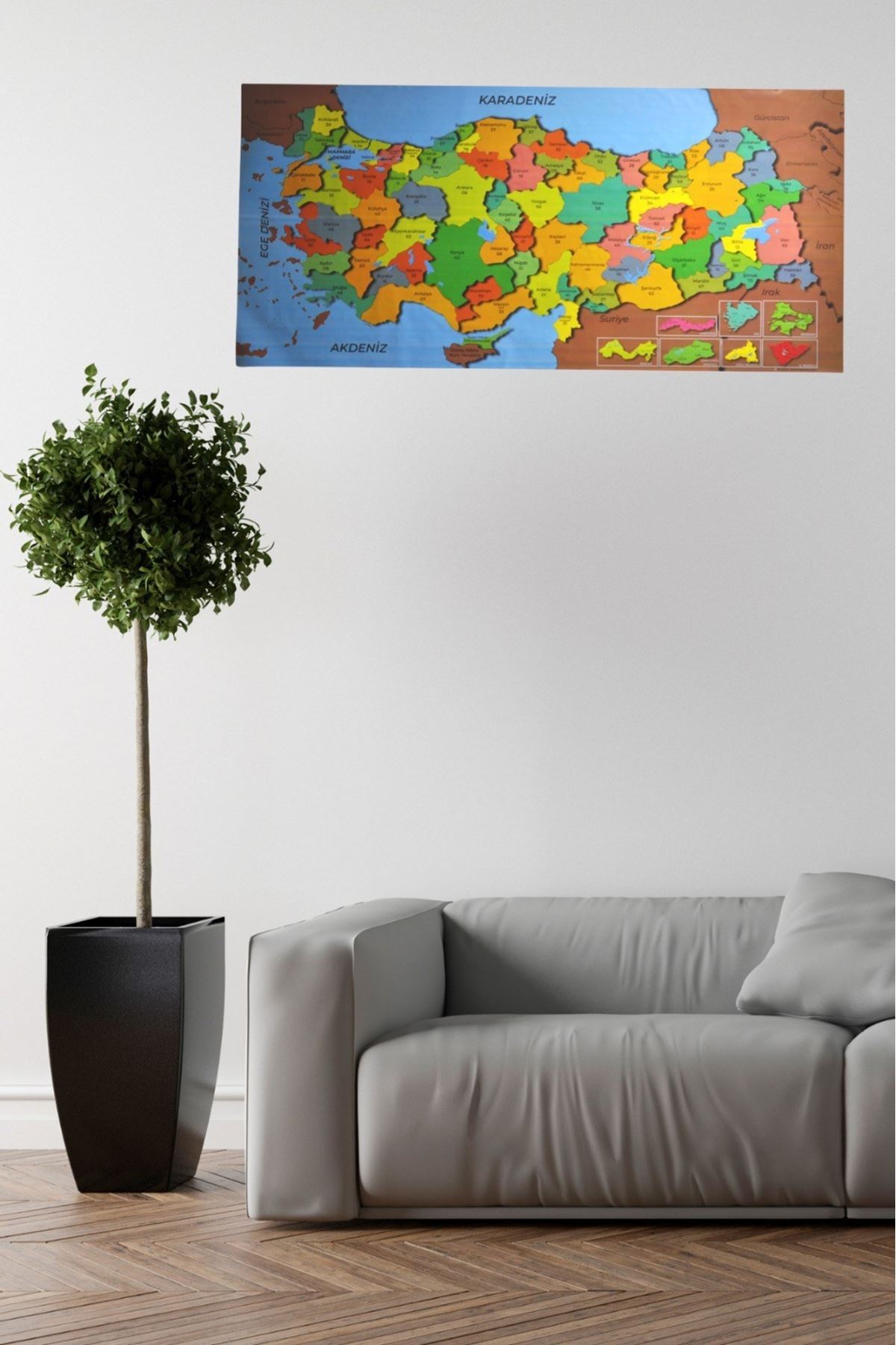 TBL Dekor® Renkli Türkiye Haritası Manyetik Yapıştırıcı Gerektirmeyen Duvar Stickerı 118 CM * 56 CM