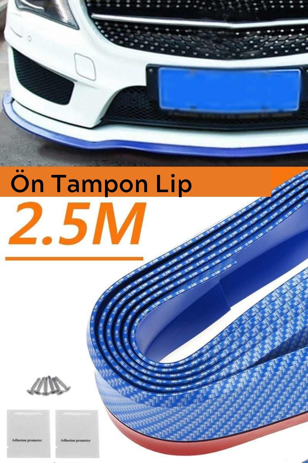 TBL Dekor® Mavi 2,5 Metre Araba Oto Ön Tampon Koruyucu Kauçuk Pratik Tampon Şerit Bant Döşeme Kiti