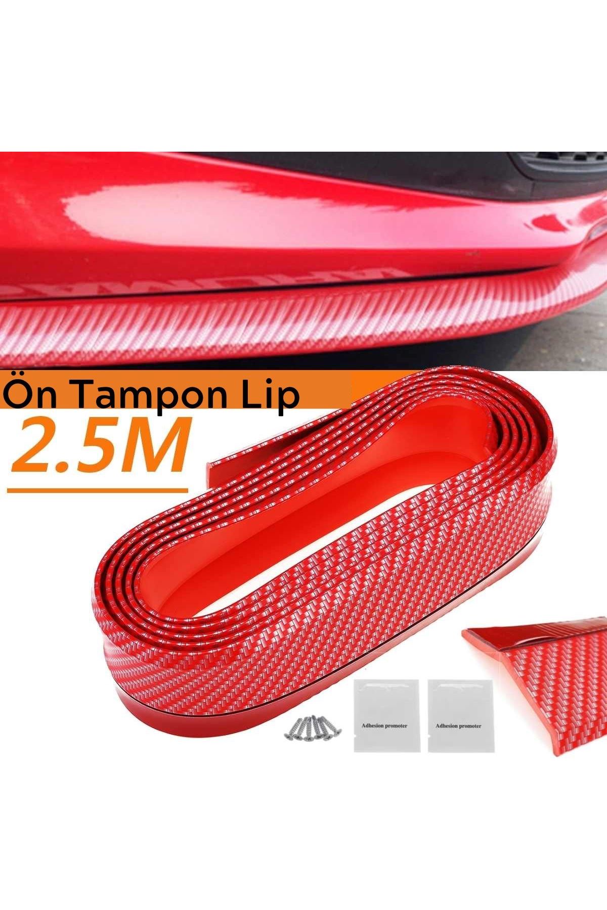 TBL Dekor® Kırmızı Renkli 2,5 Metre Araba Oto Ön Tampon Koruyucu Kauçuk Pratik Tampon Şerit Bant Döşeme
