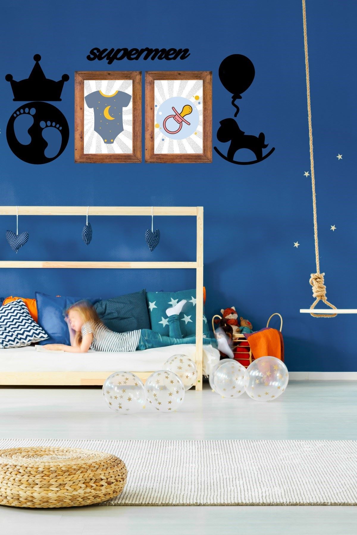 TBL Dekor® DECO103 Supermen Dekoratif Duvar Süsü Tablo Aksesuar Ahşap Tasarım Hediye Pano Sticker Seti