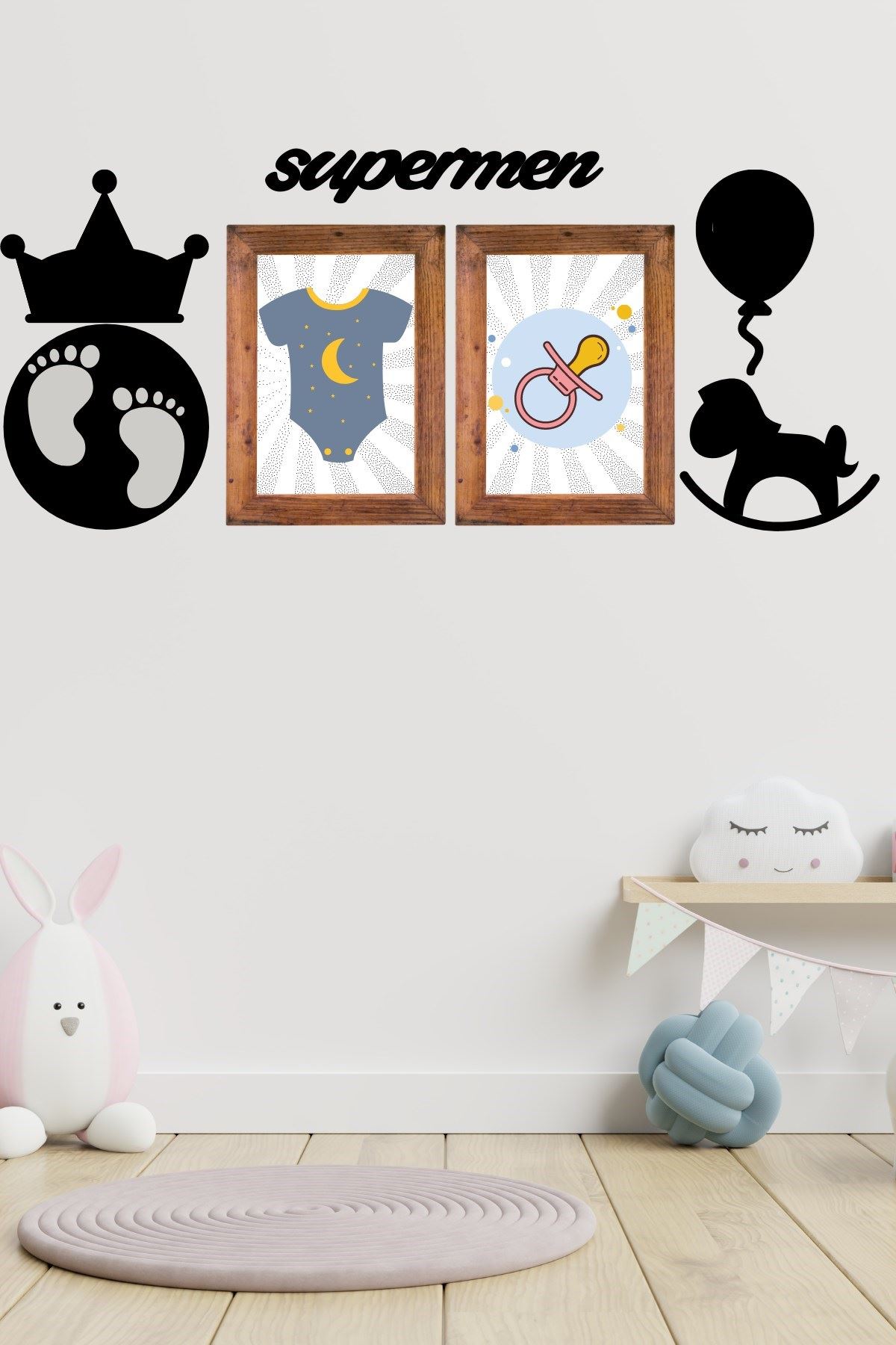 TBL Dekor® DECO103 Supermen Dekoratif Duvar Süsü Tablo Aksesuar Ahşap Tasarım Hediye Pano Sticker Seti