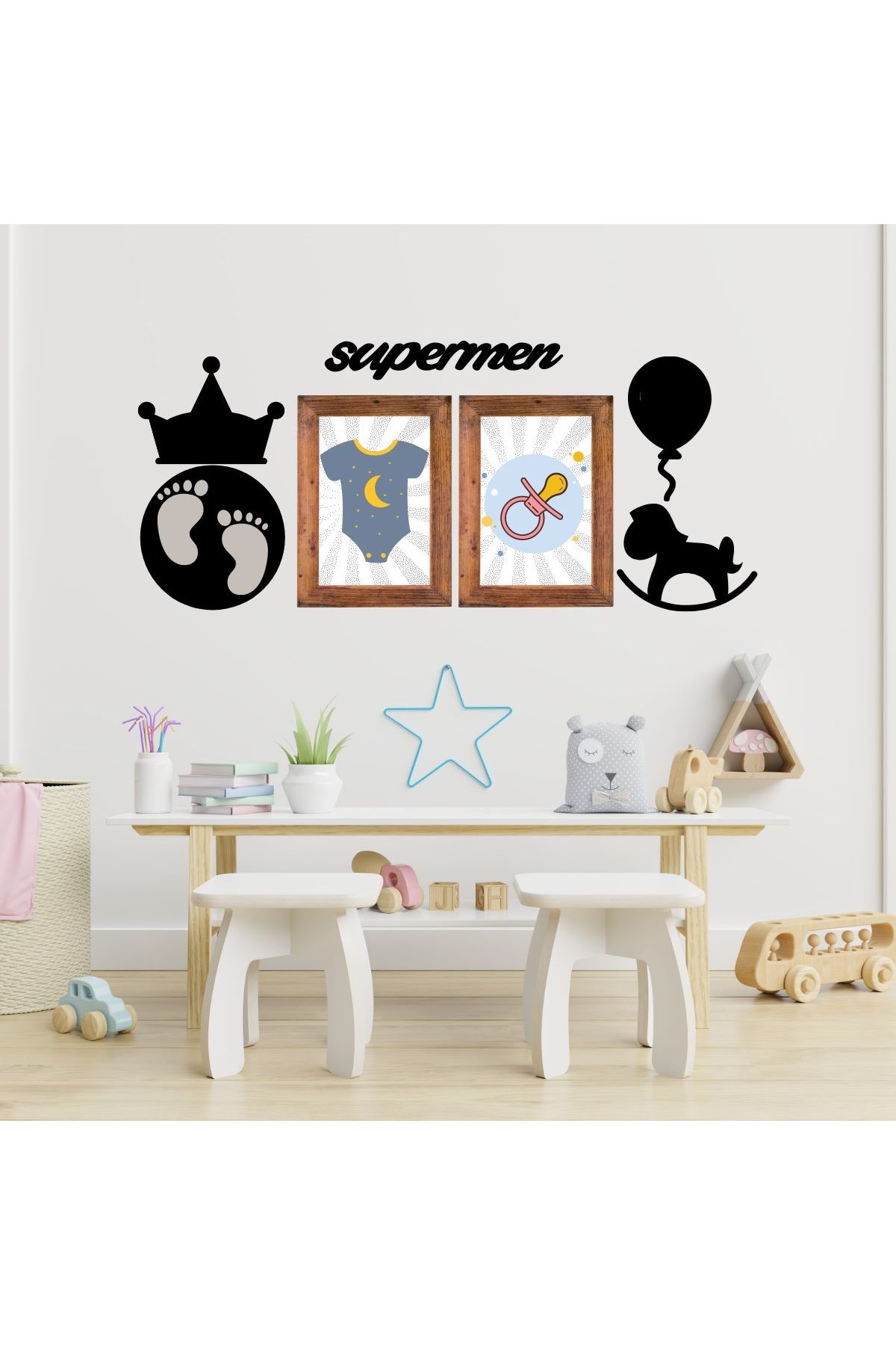 TBL Dekor® DECO103 Supermen Dekoratif Duvar Süsü Tablo Aksesuar Ahşap Tasarım Hediye Pano Sticker Seti