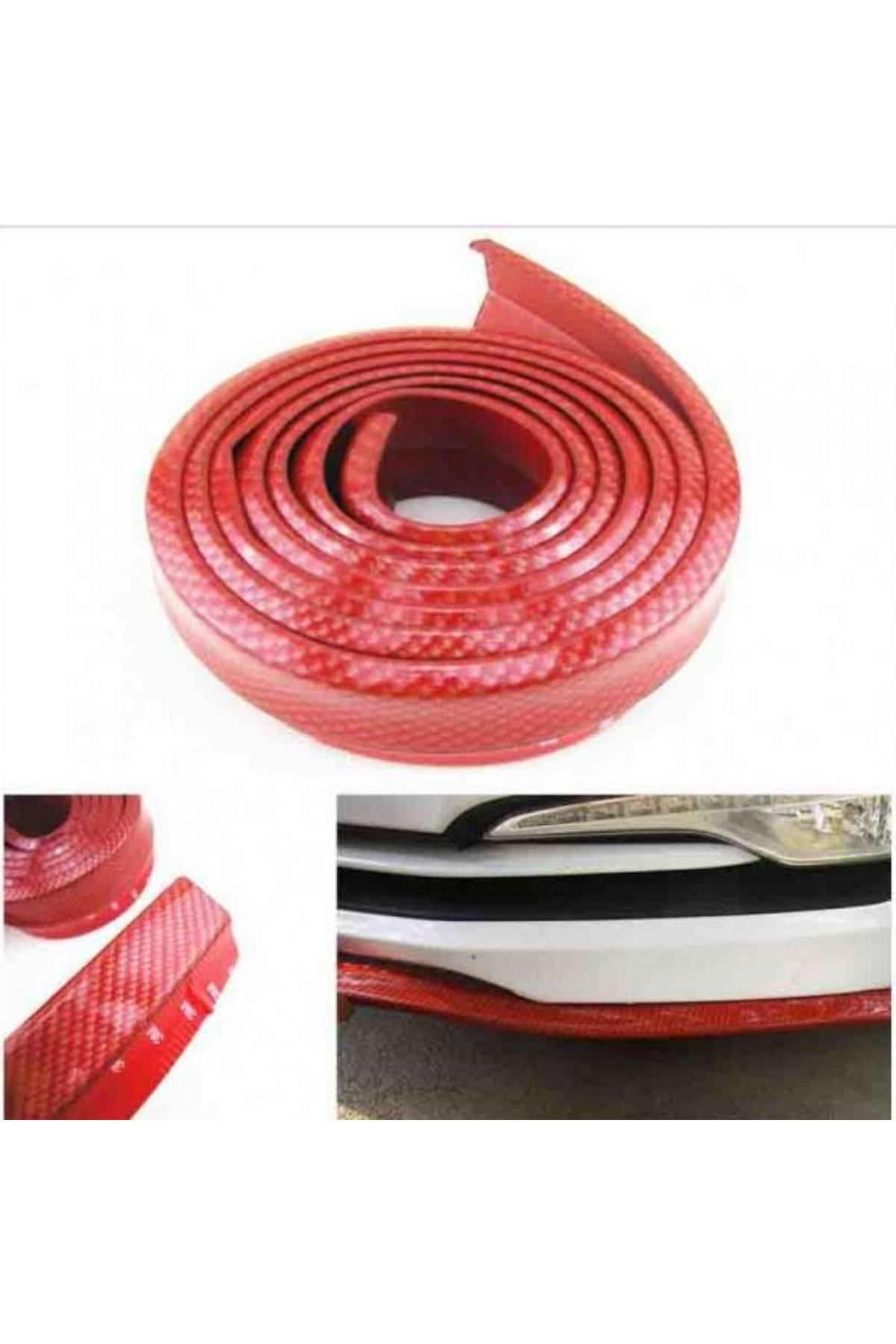 TBL Dekor® Kırmızı Renkli 2,5 Metre Araba Oto Ön Tampon Koruyucu Kauçuk Pratik Tampon Şerit Bant Döşeme