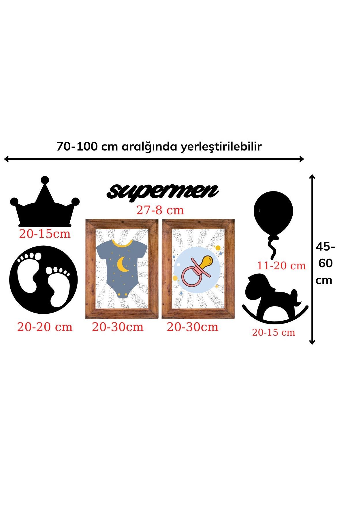 TBL Dekor® DECO103 Supermen Dekoratif Duvar Süsü Tablo Aksesuar Ahşap Tasarım Hediye Pano Sticker Seti