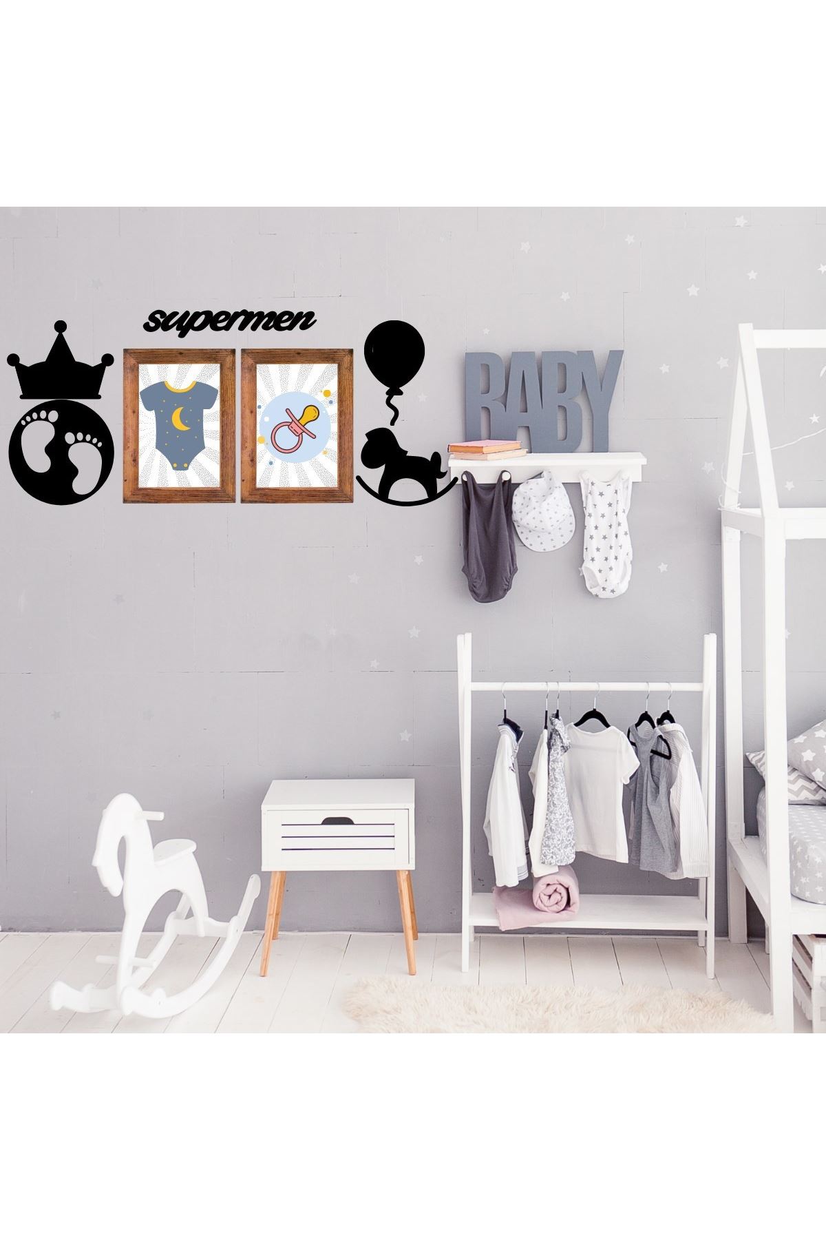 TBL Dekor® DECO103 Supermen Dekoratif Duvar Süsü Tablo Aksesuar Ahşap Tasarım Hediye Pano Sticker Seti