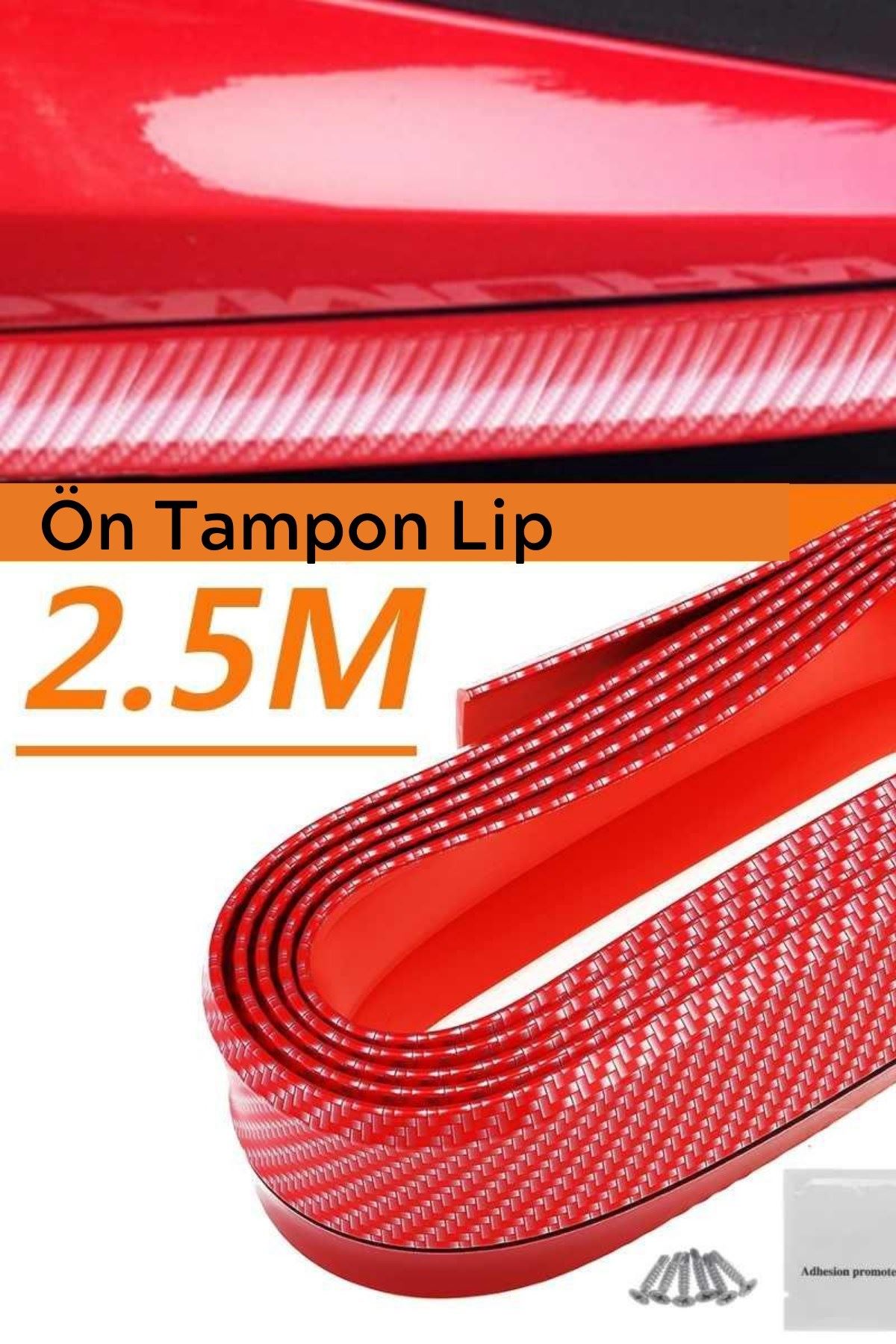 TBL Dekor® Kırmızı Renkli 2,5 Metre Araba Oto Ön Tampon Koruyucu Kauçuk Pratik Tampon Şerit Bant Döşeme