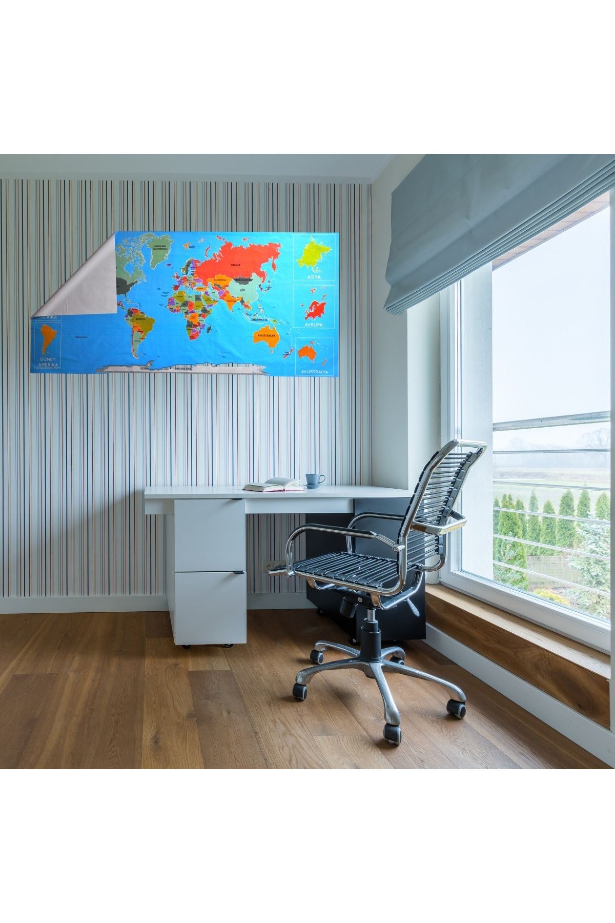 TBL Dekor® Renkli Atlas Dünya Haritası Manyetik Yapıştırıcı Gerektirmeyen Duvar Stickerı 118 CM * 56 CM