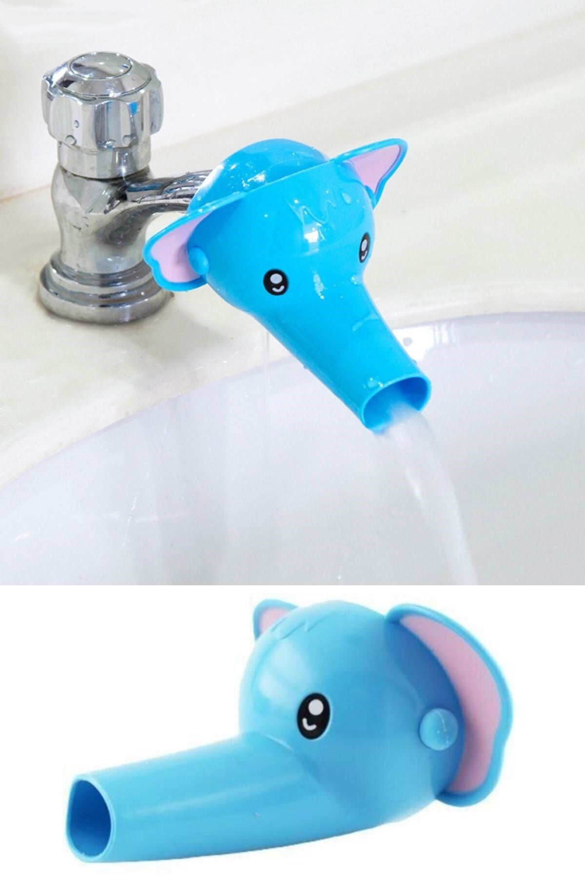 TBL Dekor® Çocuklar İçin Eğitici ve Güvenli Musluk Uzatıcı Genişletici Başlık Aparatı Fil Figürlü