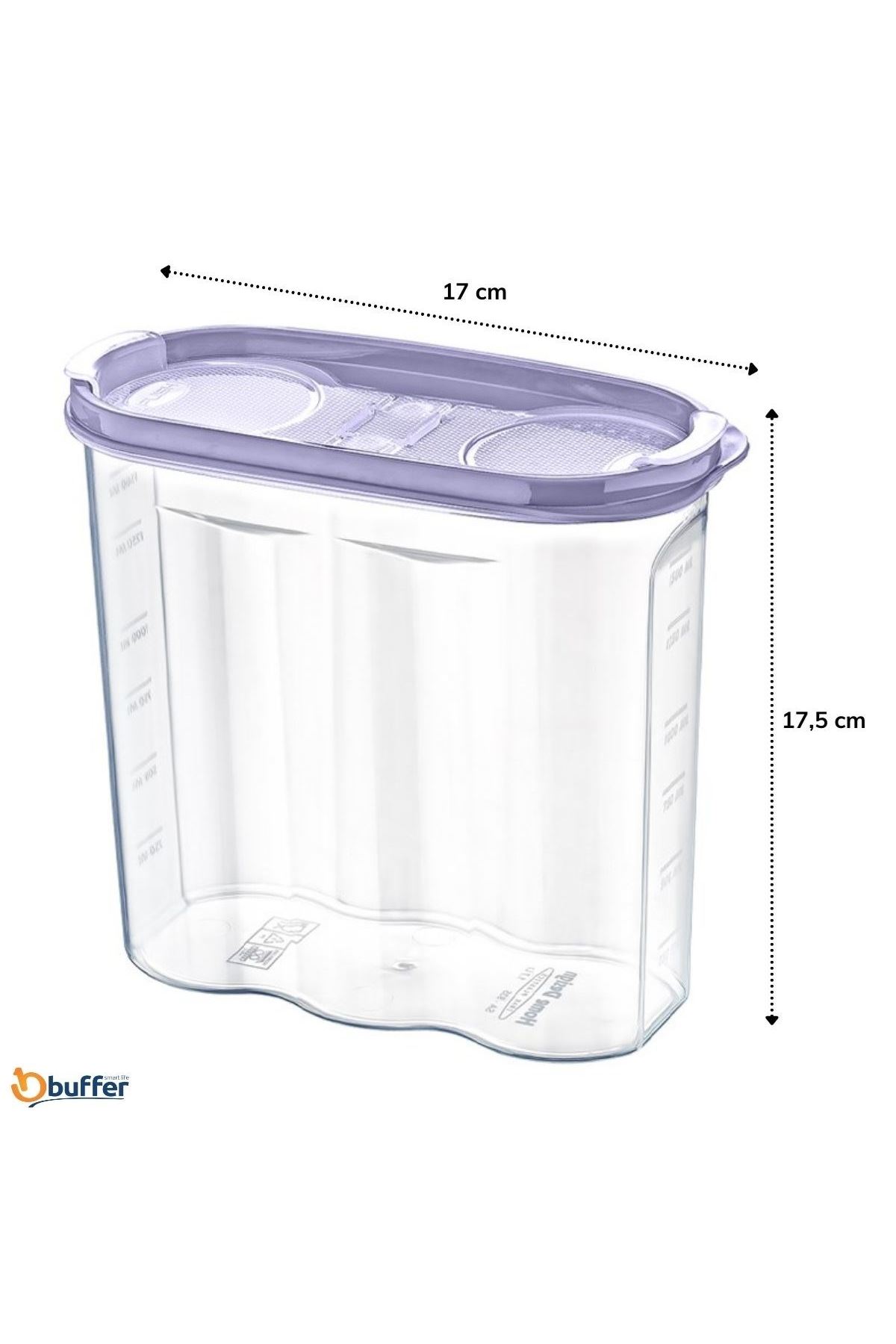 TBL Dekor® 2 Kapaklı Ölçekli Erzak Kuru Gıda Saklama Kutusu Kabı - 1,7 Litre - SA935