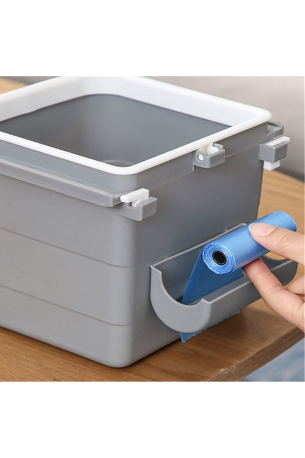 TBL Dekor® Mini Masa Çöp Kovası Plastik Tezgah Altı Geri Çekilebilir Yapışkanlı Görünmez Bölme Pratik