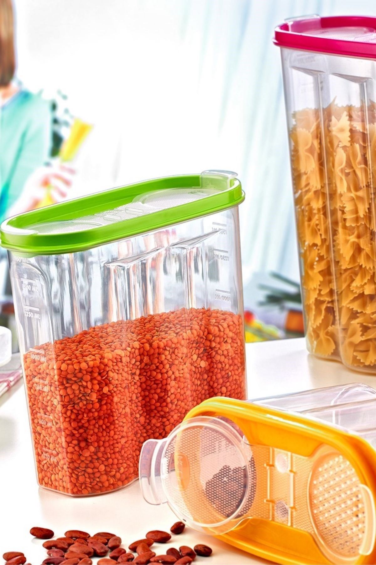 TBL Dekor® 2 Kapaklı Ölçekli Erzak Kuru Gıda Saklama Kutusu Kabı - 1,7 Litre - SA935