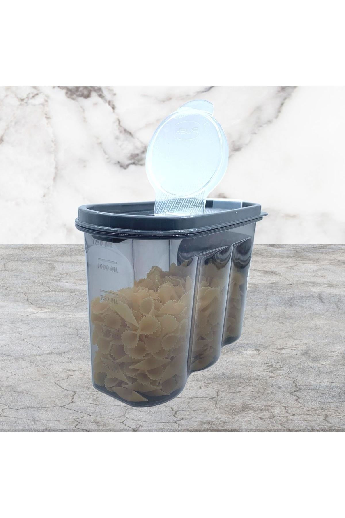 TBL Dekor® 2 Kapaklı Ölçekli Erzak Saklama Kabı - 1,2 Litre - SA930