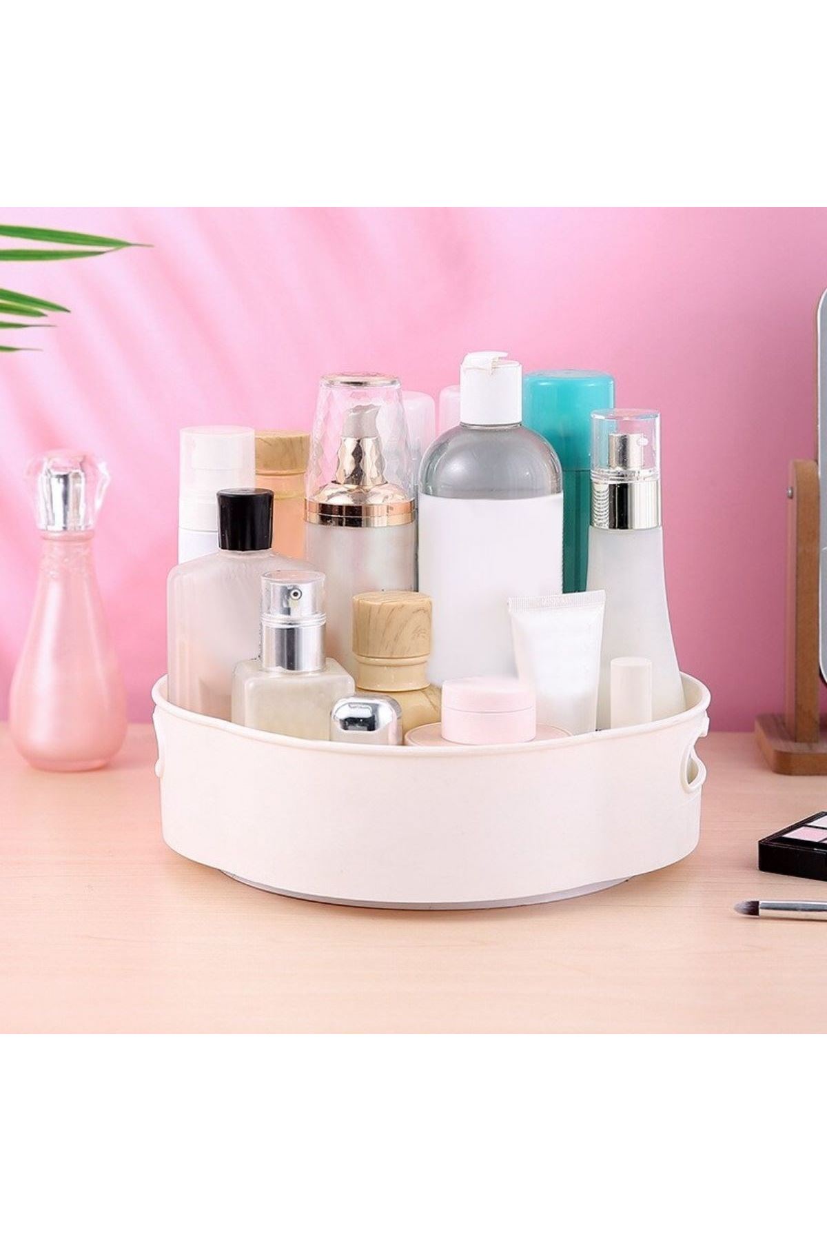 TBL Dekor® 360 Derece Dönebilen Mekanizmalı Yuvarlak Tepsi Formlu Sunum ve Servis Organizer Tablası