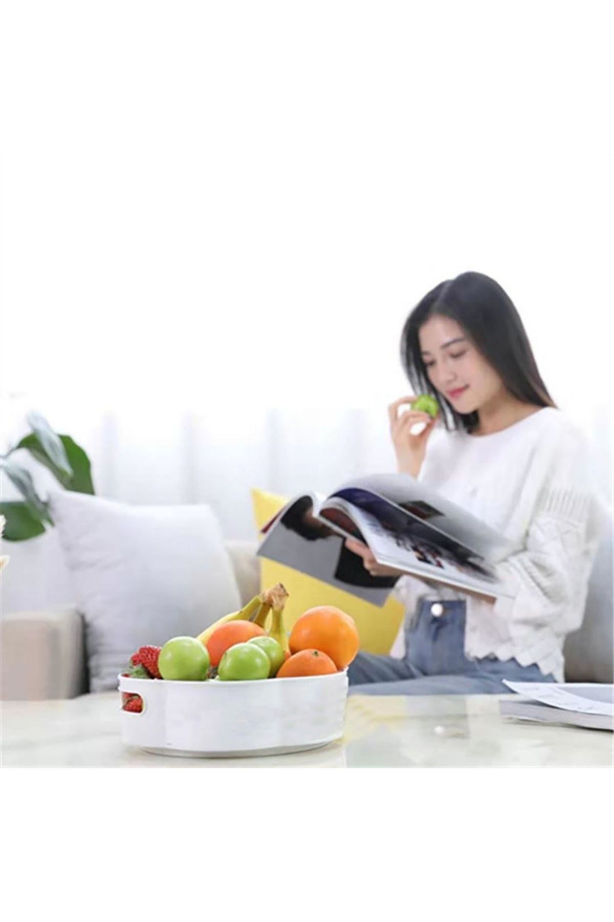 TBL Dekor® 360 Derece Dönebilen Mekanizmalı Yuvarlak Tepsi Formlu Sunum ve Servis Organizer Tablası