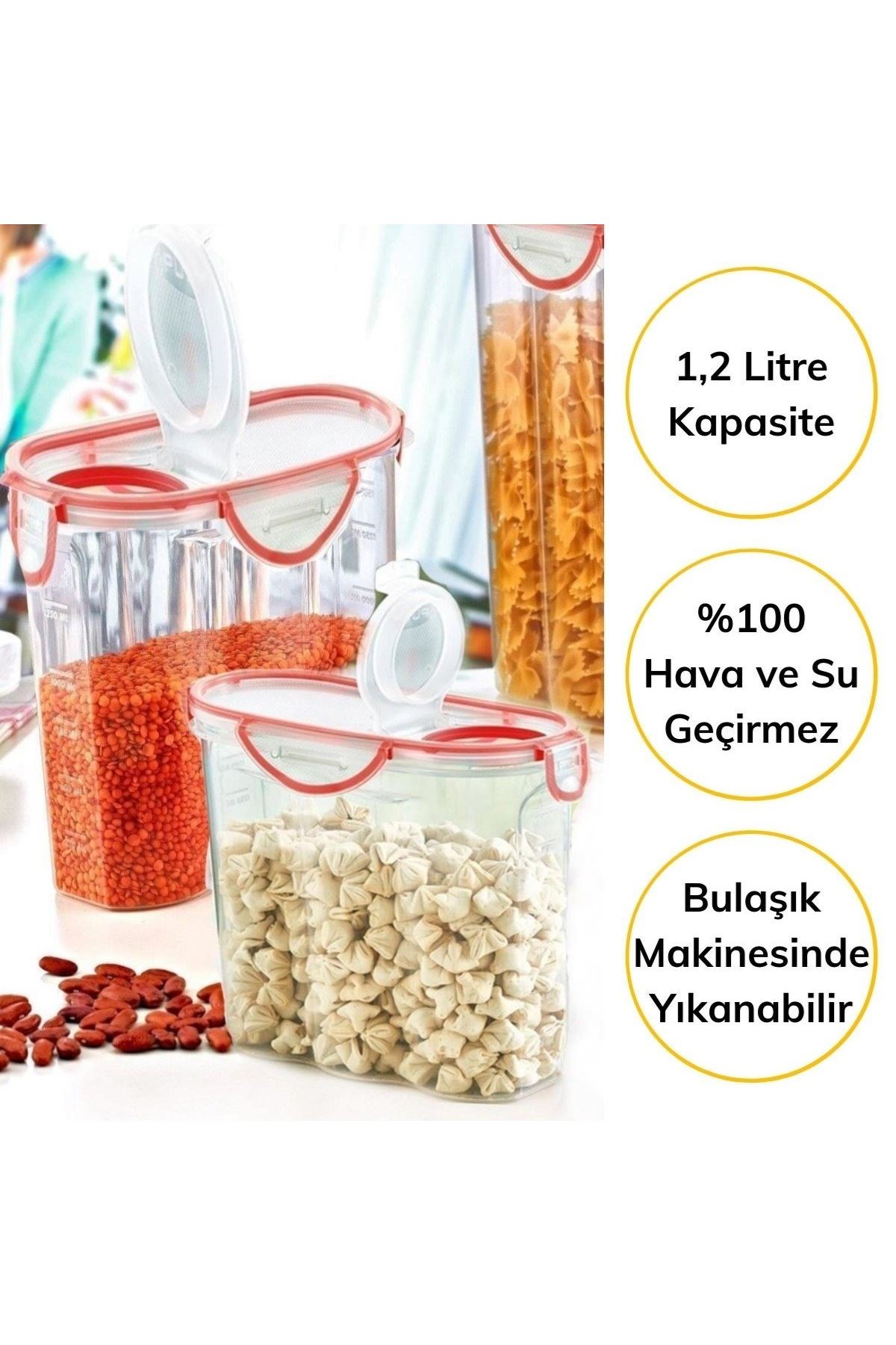 TBL Dekor® Kilitli Kapaklı Contalı Hava,Su Sıvı Geçirmez 1,2 Litre Erzak Saklama Kabı-SA580