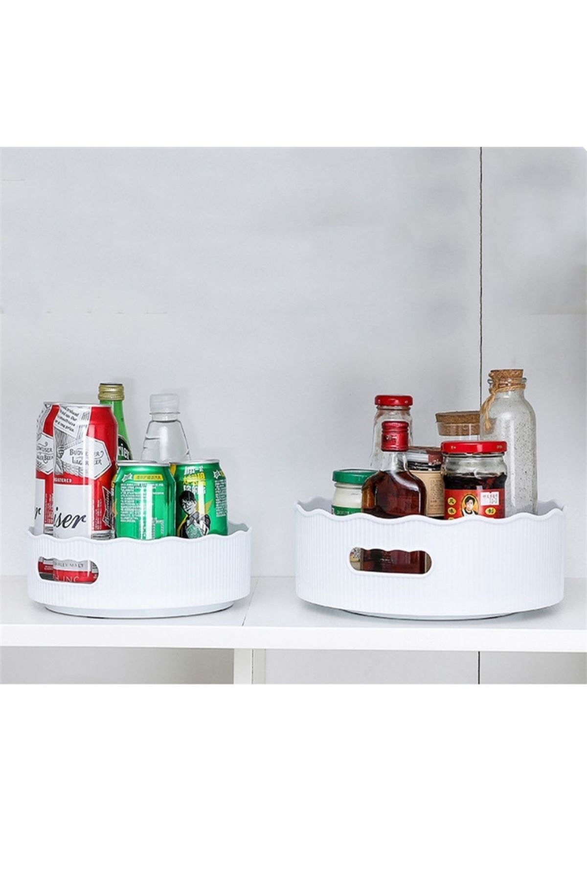 TBL Dekor® 360 Derece Dönebilen Mekanizmalı Yuvarlak Tepsi Formlu Sunum ve Servis Organizer Tablası