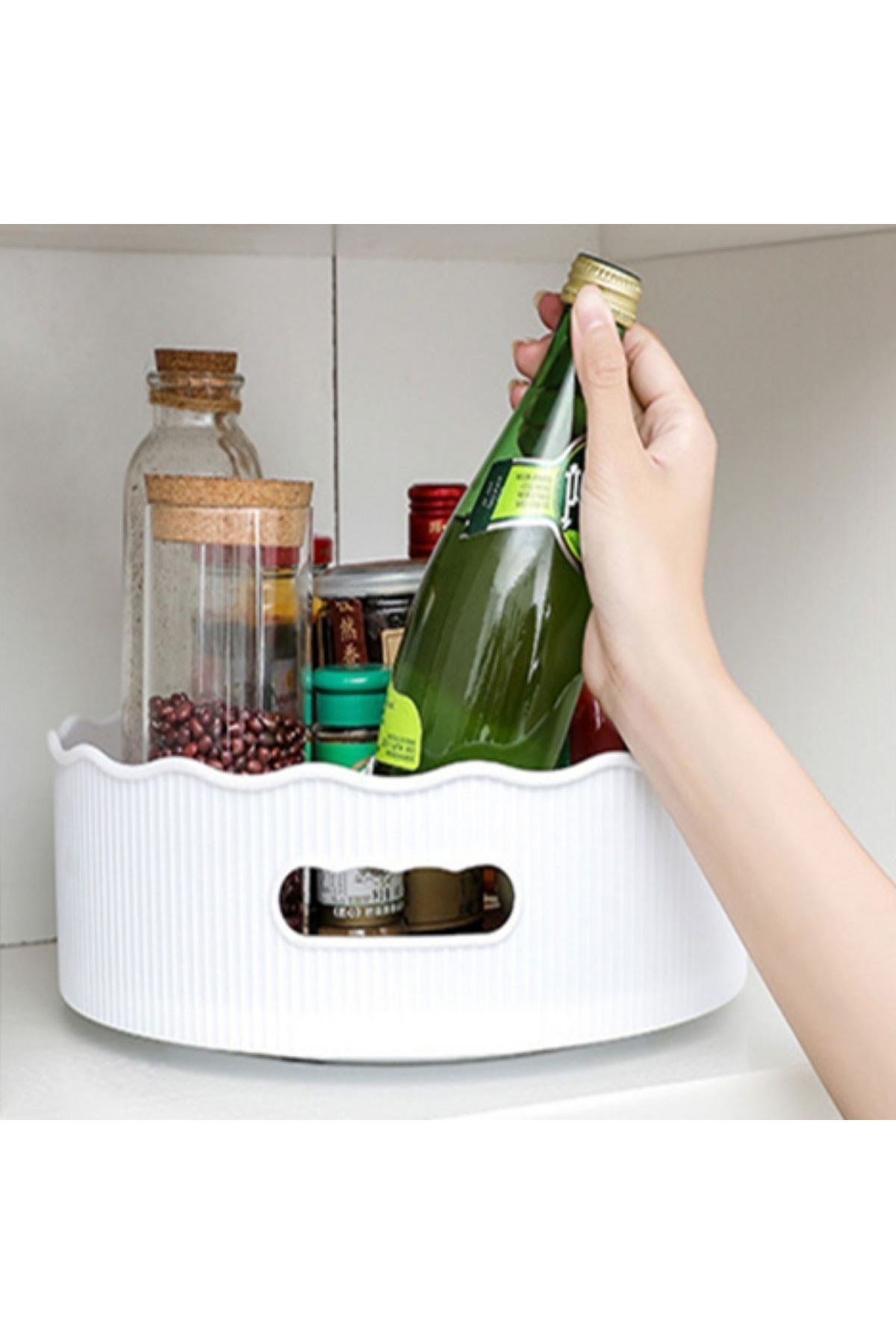 TBL Dekor® 360 Derece Dönebilen Mekanizmalı Yuvarlak Tepsi Formlu Sunum ve Servis Organizer Tablası