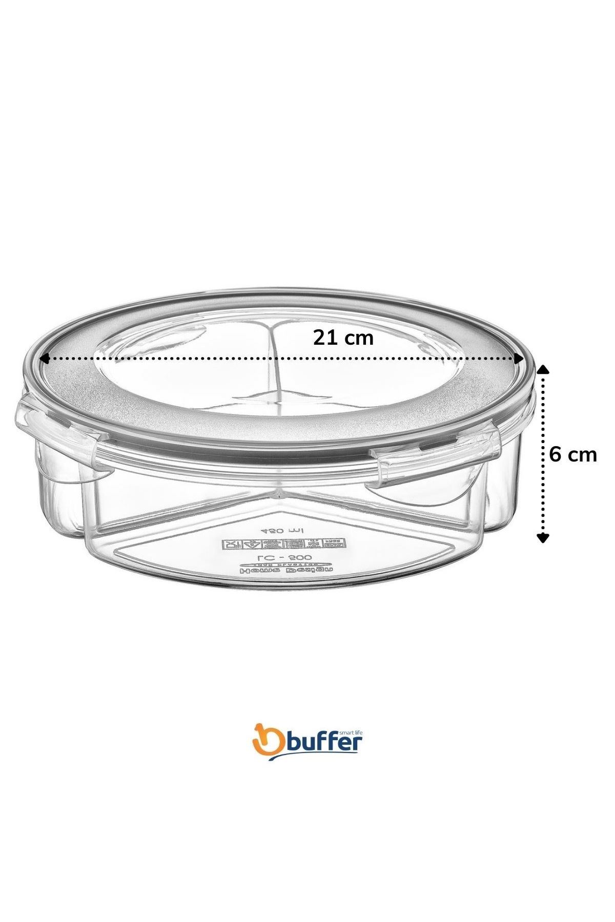 TBL Dekor® 3 Bölmeli Sızdırmaz Contalı Kilitli Kapaklı 1,35 Litre yuvarlak Erzak Saklama Kabı LC-500