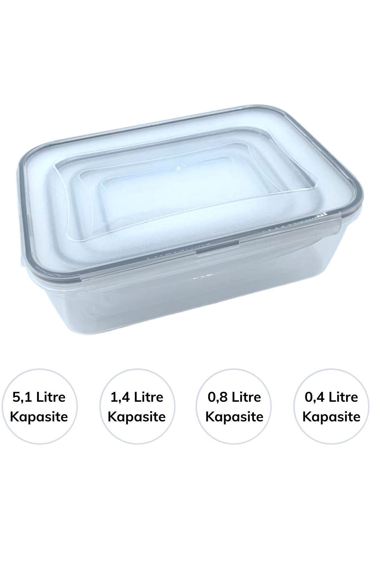 TBL Dekor® 4lü İç İçe Sızdırmaz Contalı Kilitli Kapaklı Plastik Erzak Saklama Kapları LC315